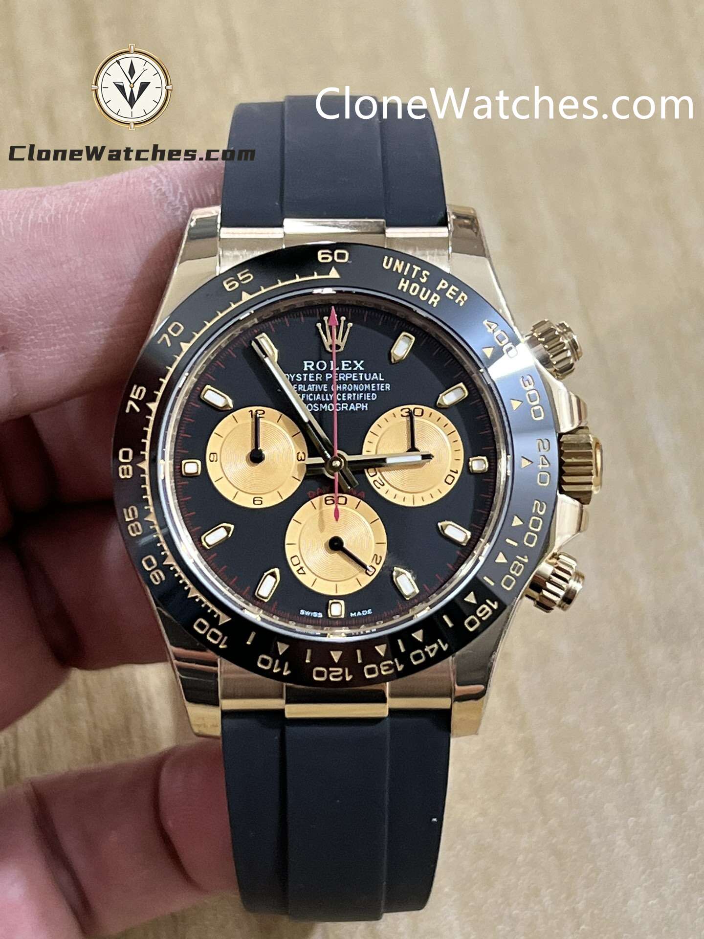 Rolex Super Clone Watches 1:1 Daytona Black Dial Rubber Strap m116518ln-0047 4130 Movement
