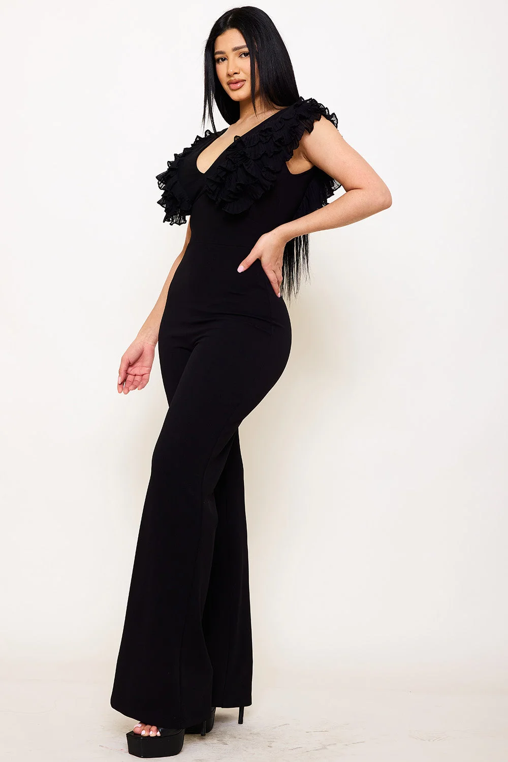 Symphony Jumpsuit - Ruffle Sleeve Techno Crepe Jumpsuit
