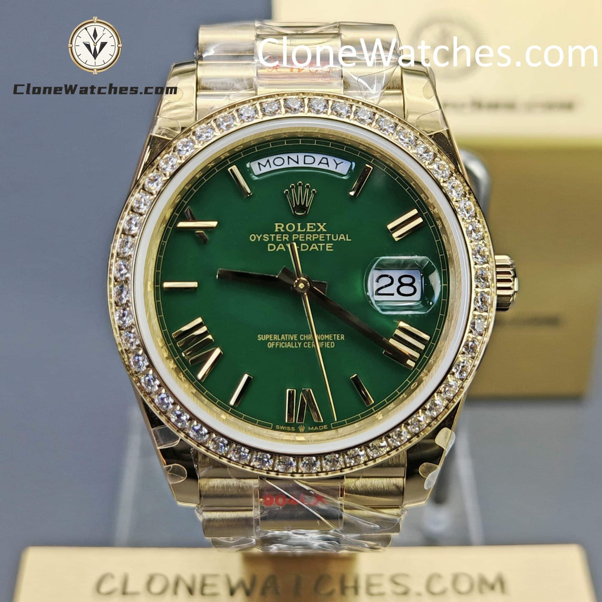 Rolex Super Clone Watches 1:1 Day Date Green Dial M228398tbr-0040 40mm 3255 Movement