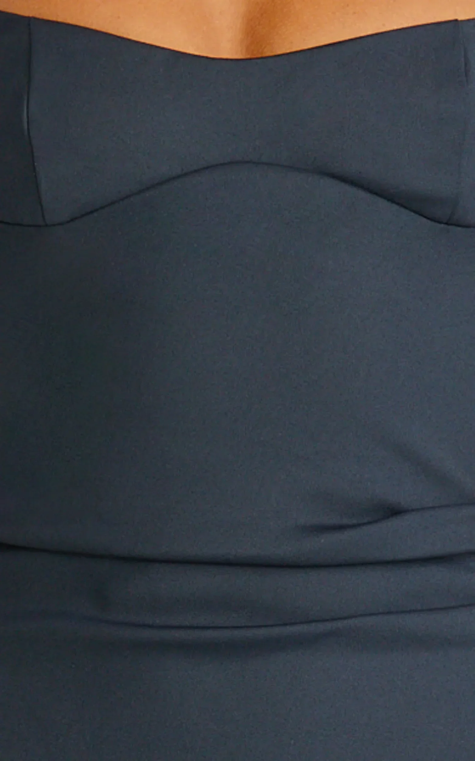 Benita Midi Dress - Scoop Neck Ruched Fitted Dress in Navy