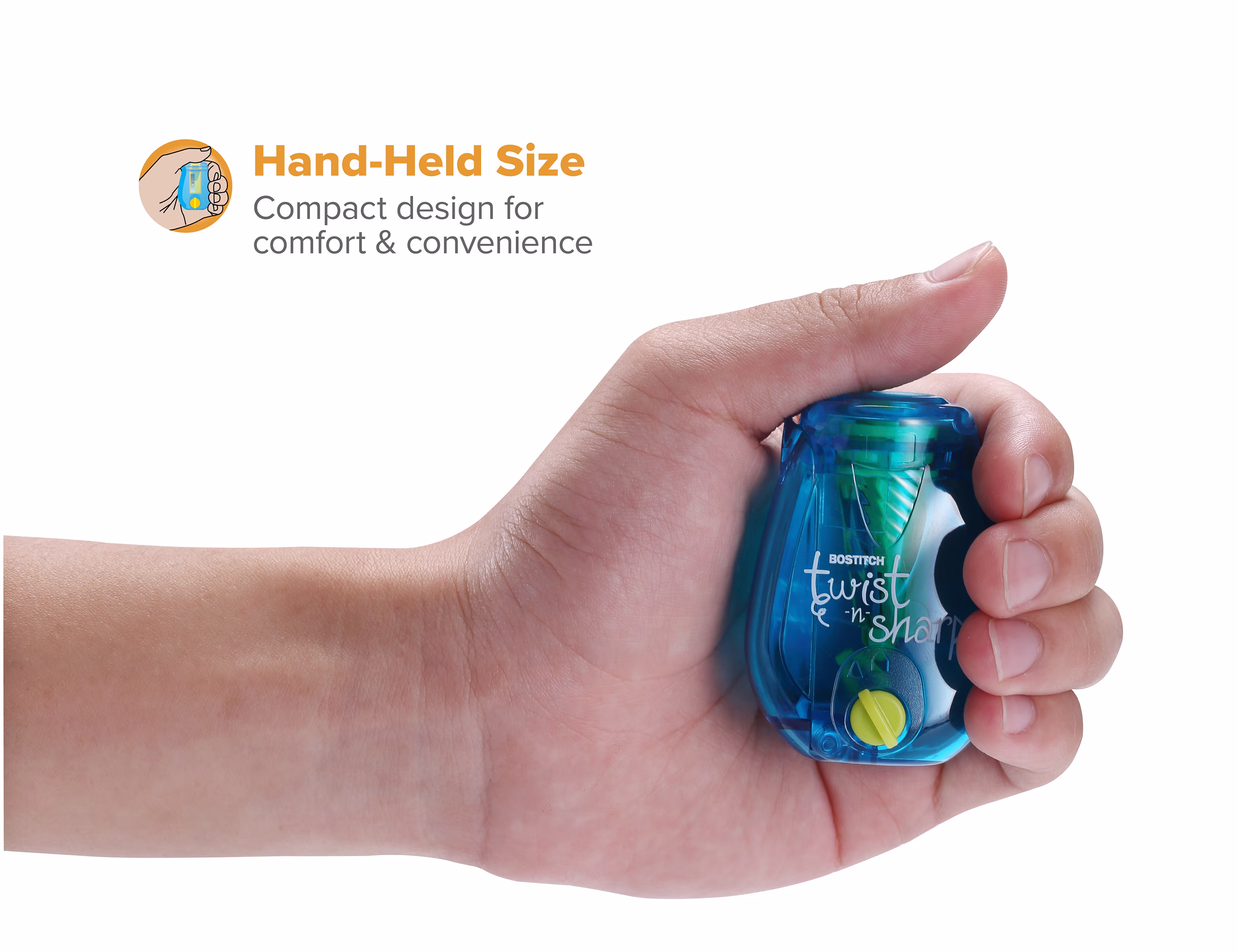 Bostitch Twist-N-Sharp Pencil Sharpener Handheld-Blue-1 Each