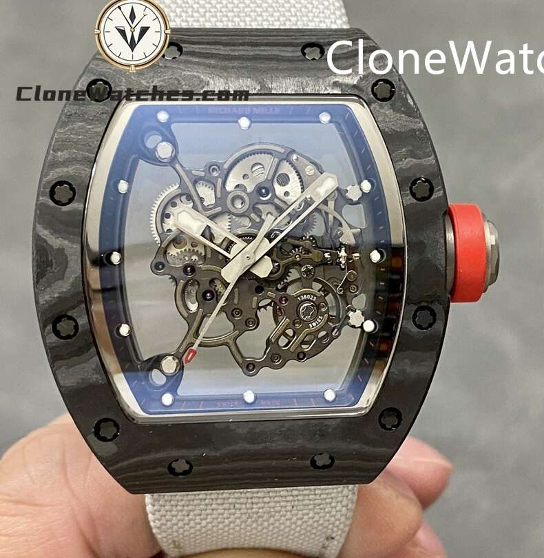 Richard Mille Super Clone Watches 1:1 RM 055 Carbon Tourbillon White Nylon Strap