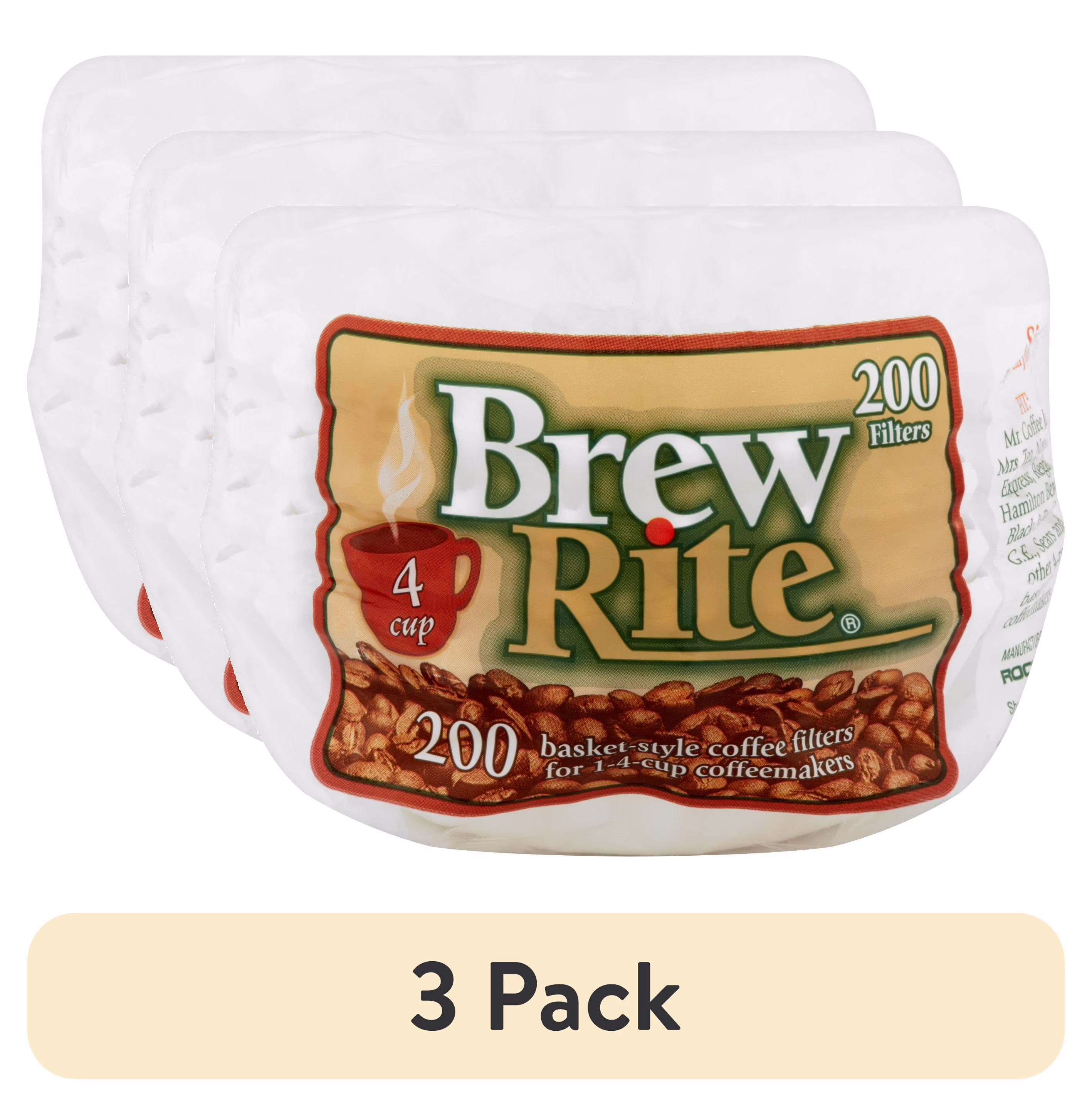 (3 pack) Brew Rite Basket Coffee Filter , 200 pack