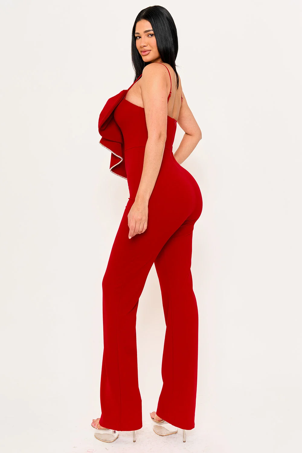 Symphony Jumpsuit - Rhinestone Trim The Edge Of The Bow Jumpsuit