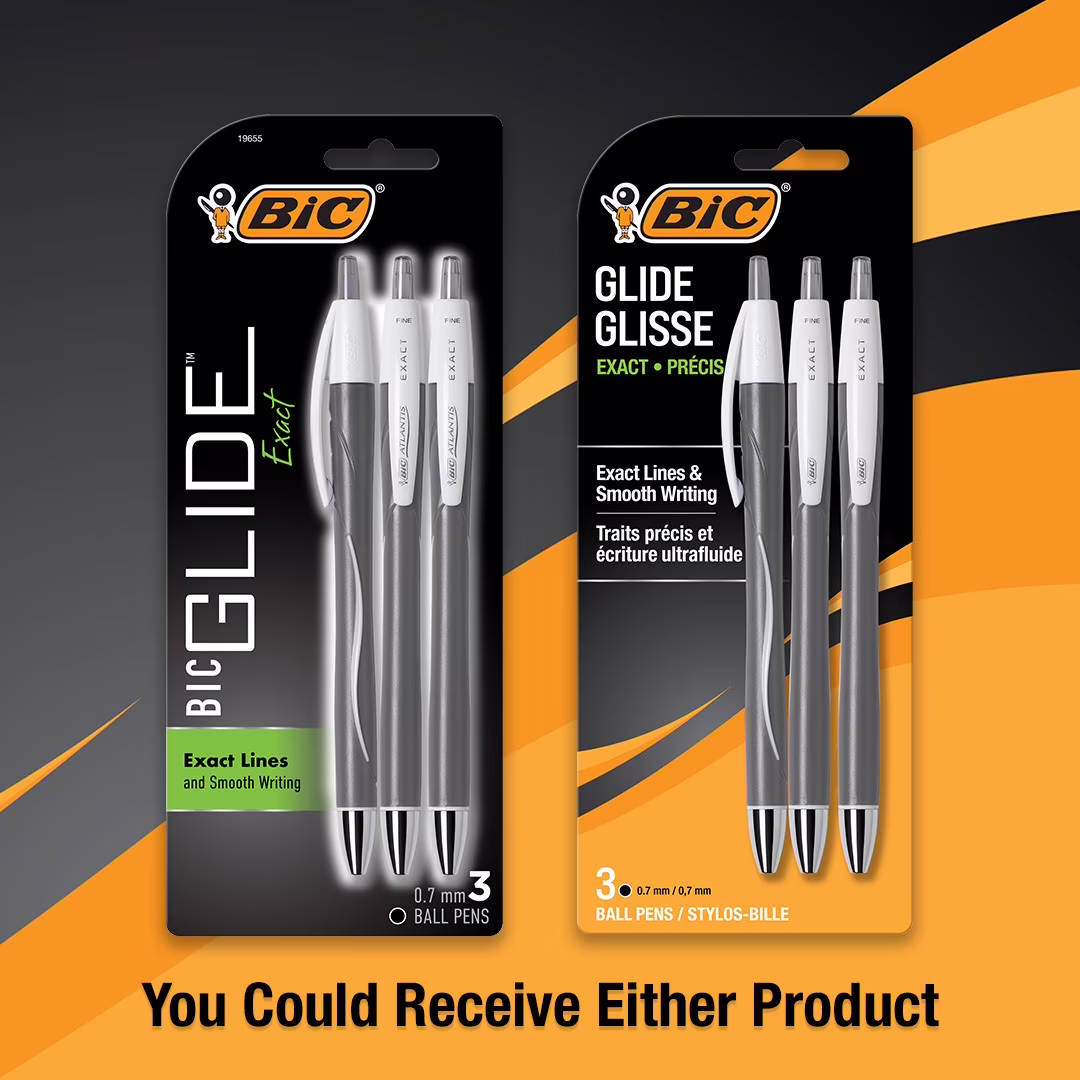 BIC Glide Exact Retractable Ballpoint Pens, Fine Point, 0.7 mm, Black Ink, 3 Count