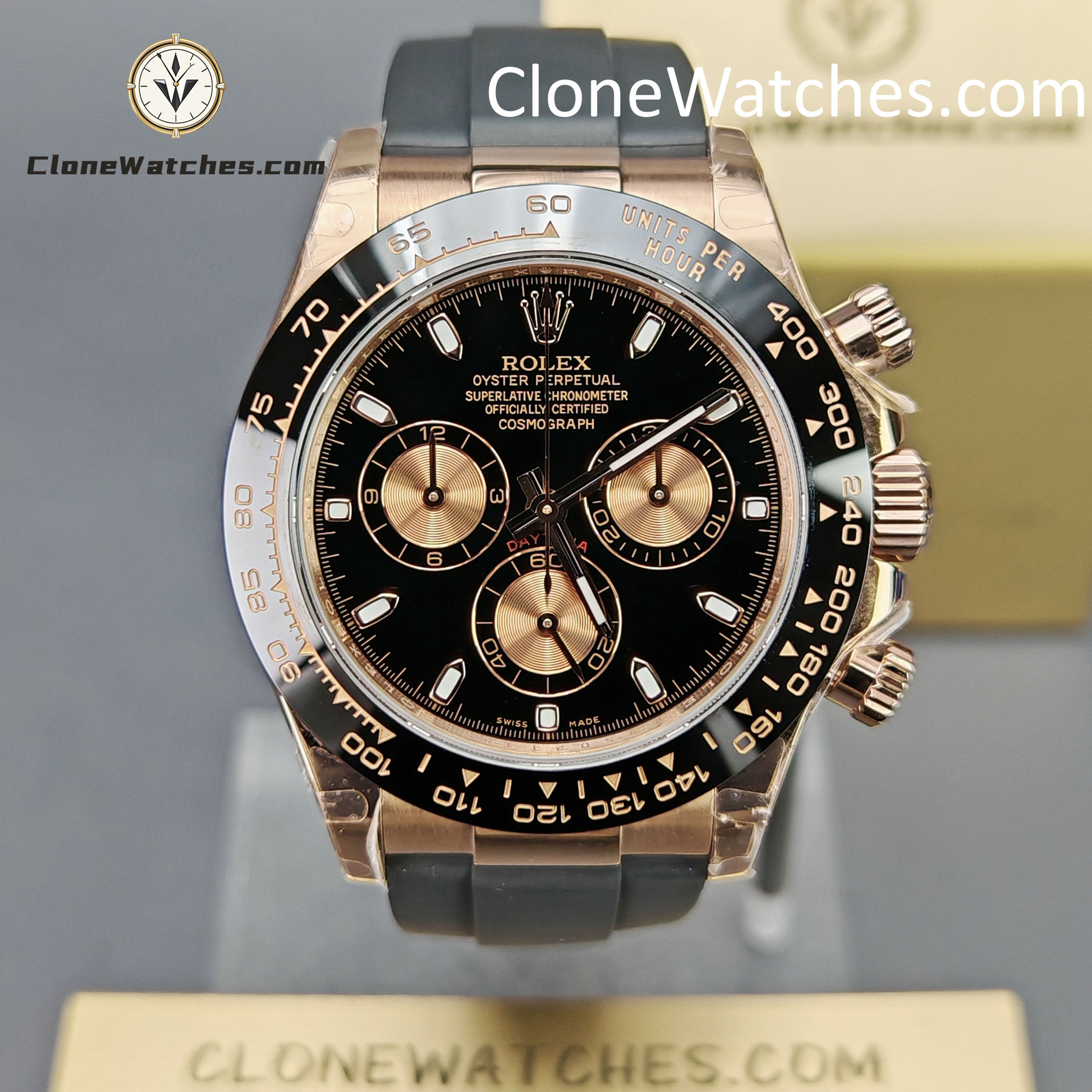 Rolex Super Clone Watches 1:1 Daytona 18K Rose Gold Black Dial M116515LN-0012 4130 Movement