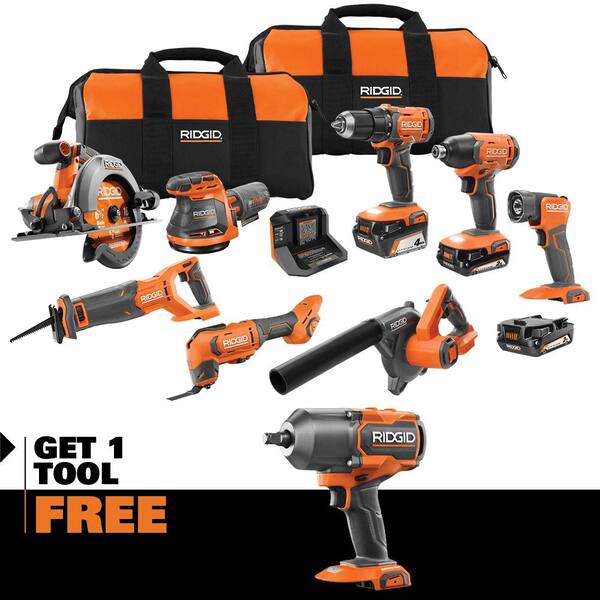 18V Cordless 8-Tool Combo Kit with (3) Batteries. Charger. and Bag with 18V High Torque Impact Wrench