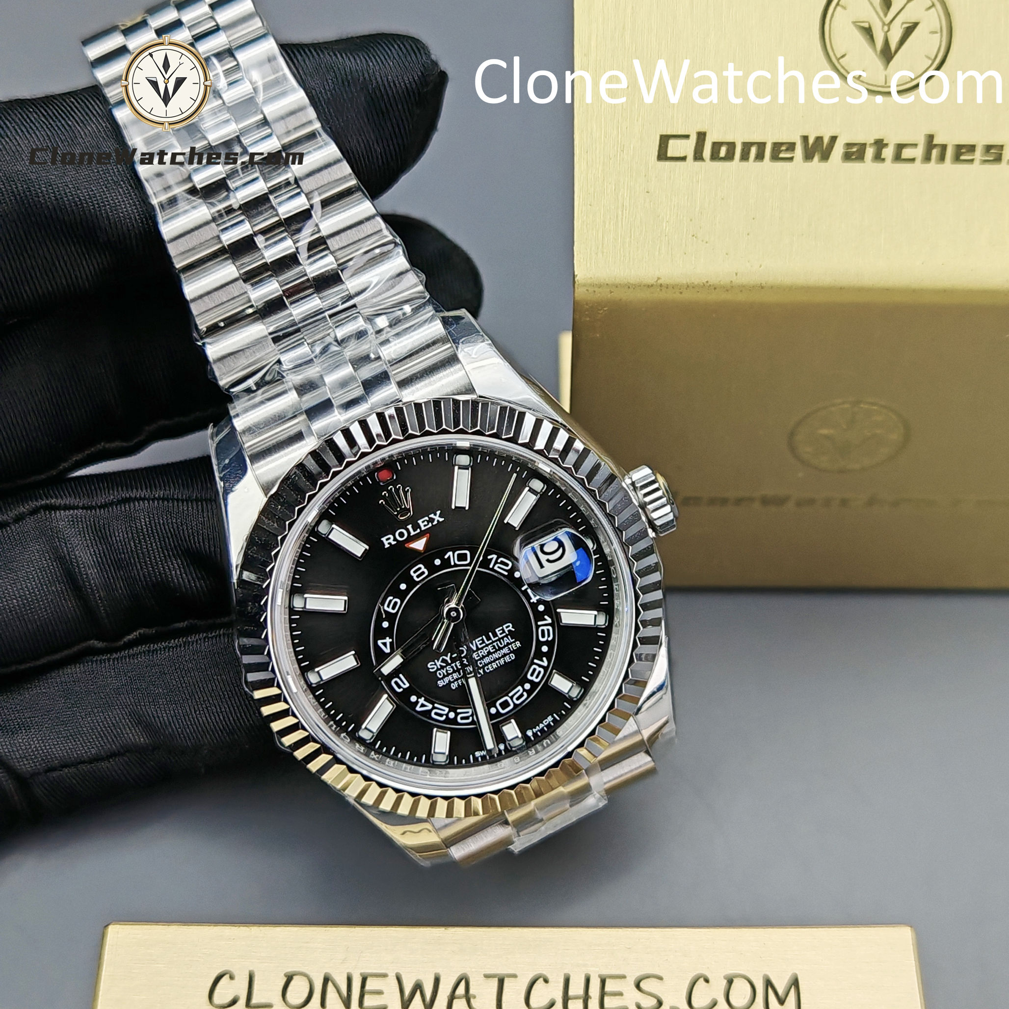 Rolex Super Clone Watches 1:1 Sky Dweller Black Dial Jubilee M336934 9002 Movement