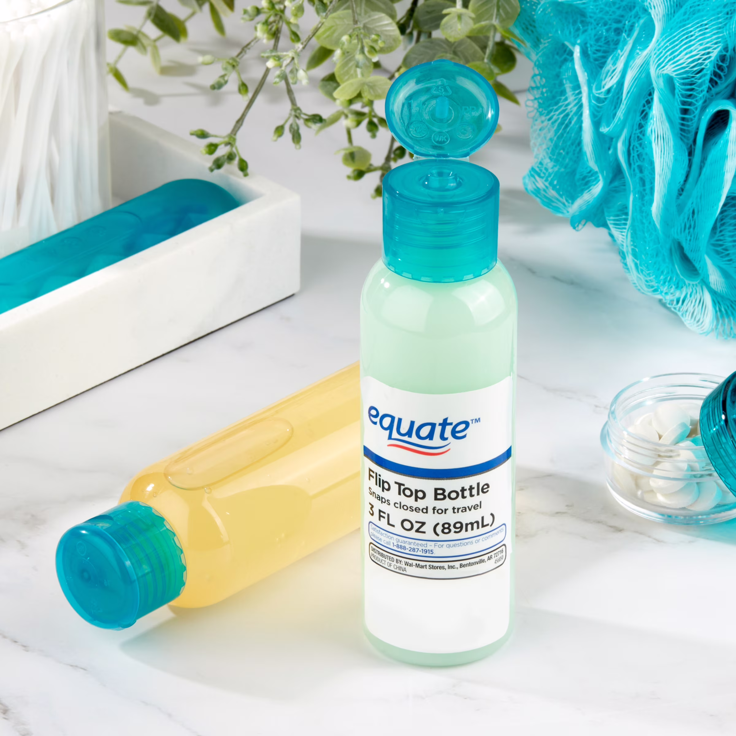 Equate Flip Top Travel Bottle for Toiletries, 3 fl oz, Color May Vary
