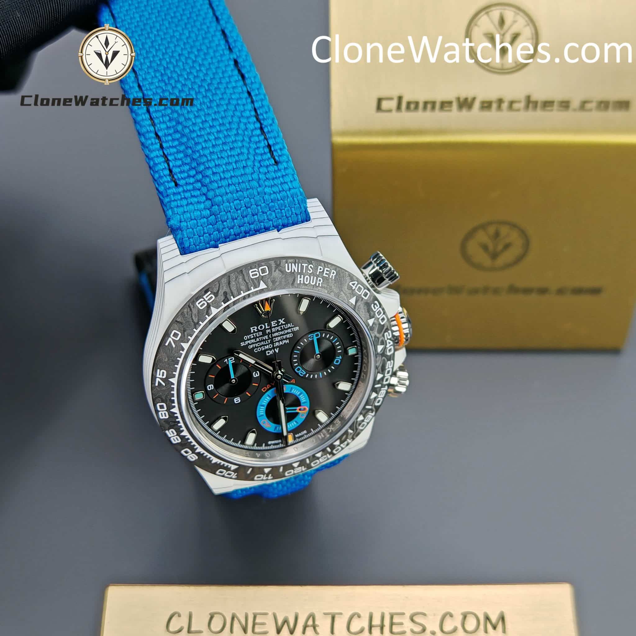 Modified Super Clone Watches 1:1 DiW Rolex Daytona Quartz Fiber Unique Piece RACING BLUE