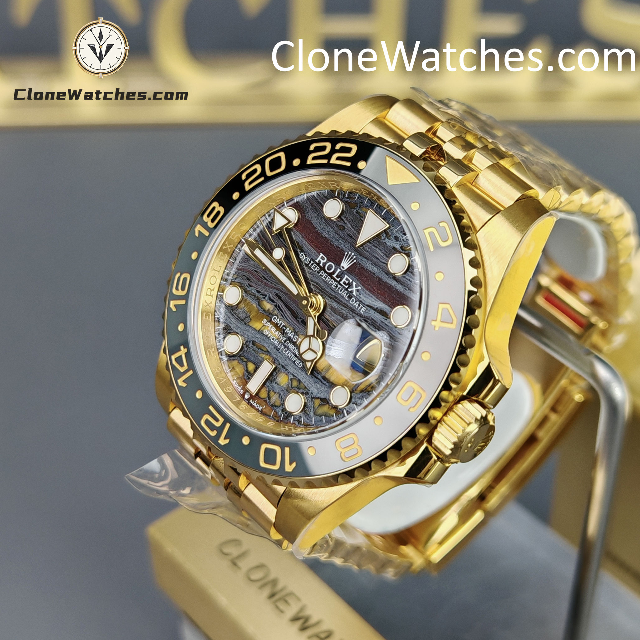 Rolex Super Clone Watches 1:1 GMT Master II 18k Gold 126718GRNR-0002 Jubilee 3285 Movement