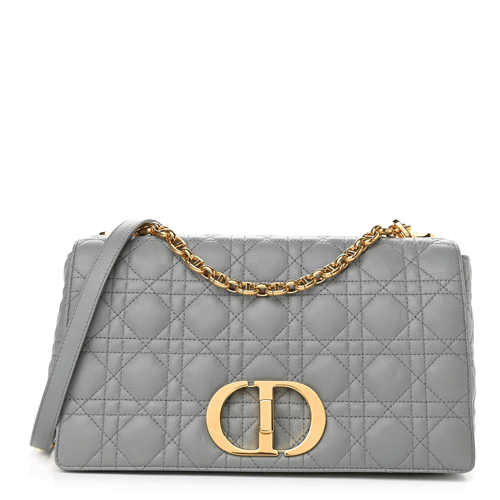 CHRISTIAN DIOR Lambskin Cannage Large Caro Bag Grey