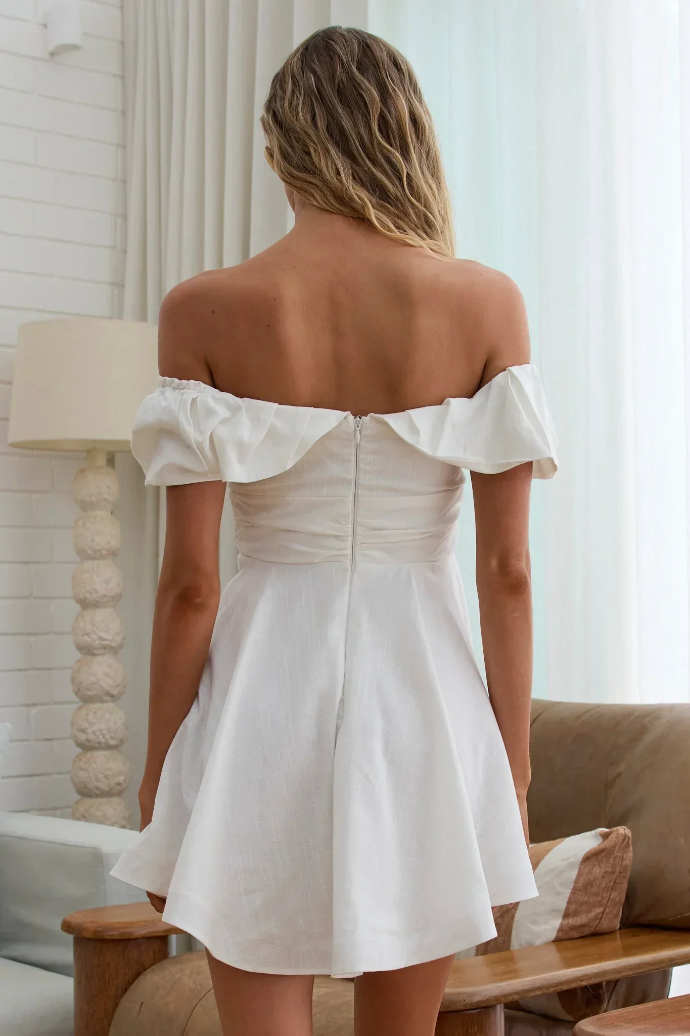 Lillianne Off-Shoulder A-line Mini Dress White