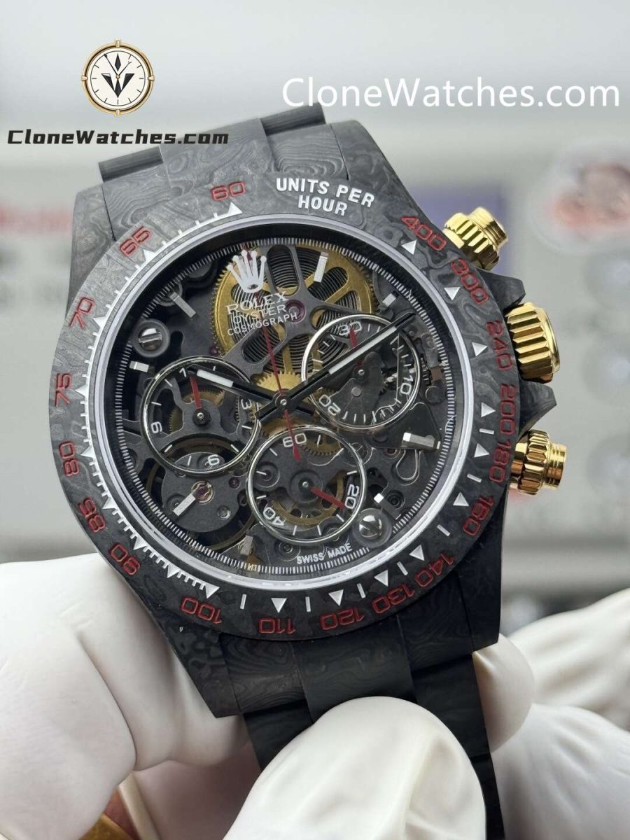 Modified Super Clone Watches 1:1 Rolex Daytona 4130 Super Lightweight Carbon Fiber “Red Tachymeter” 40mm