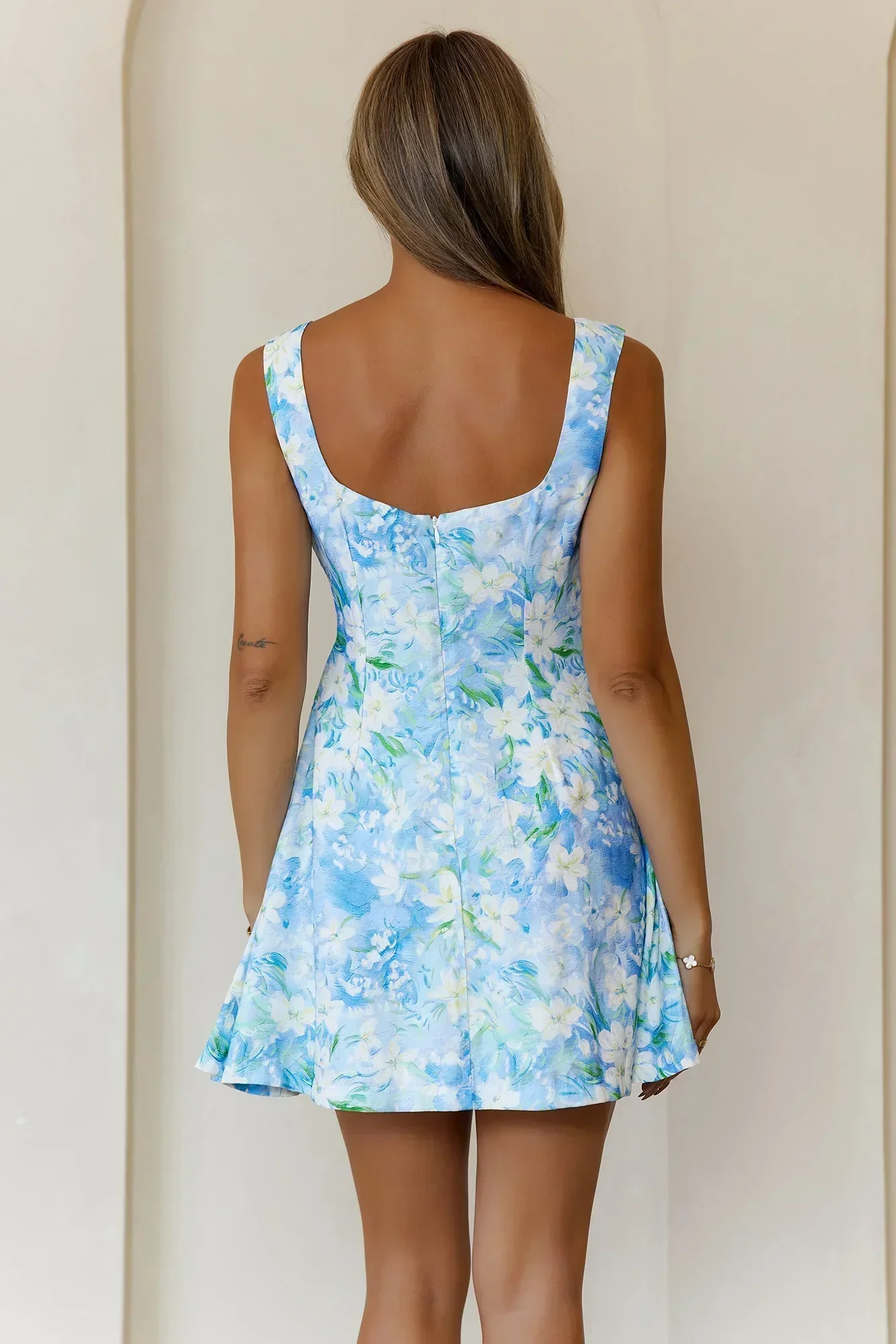 Clio Side Flare Hem Mini Dress Blue