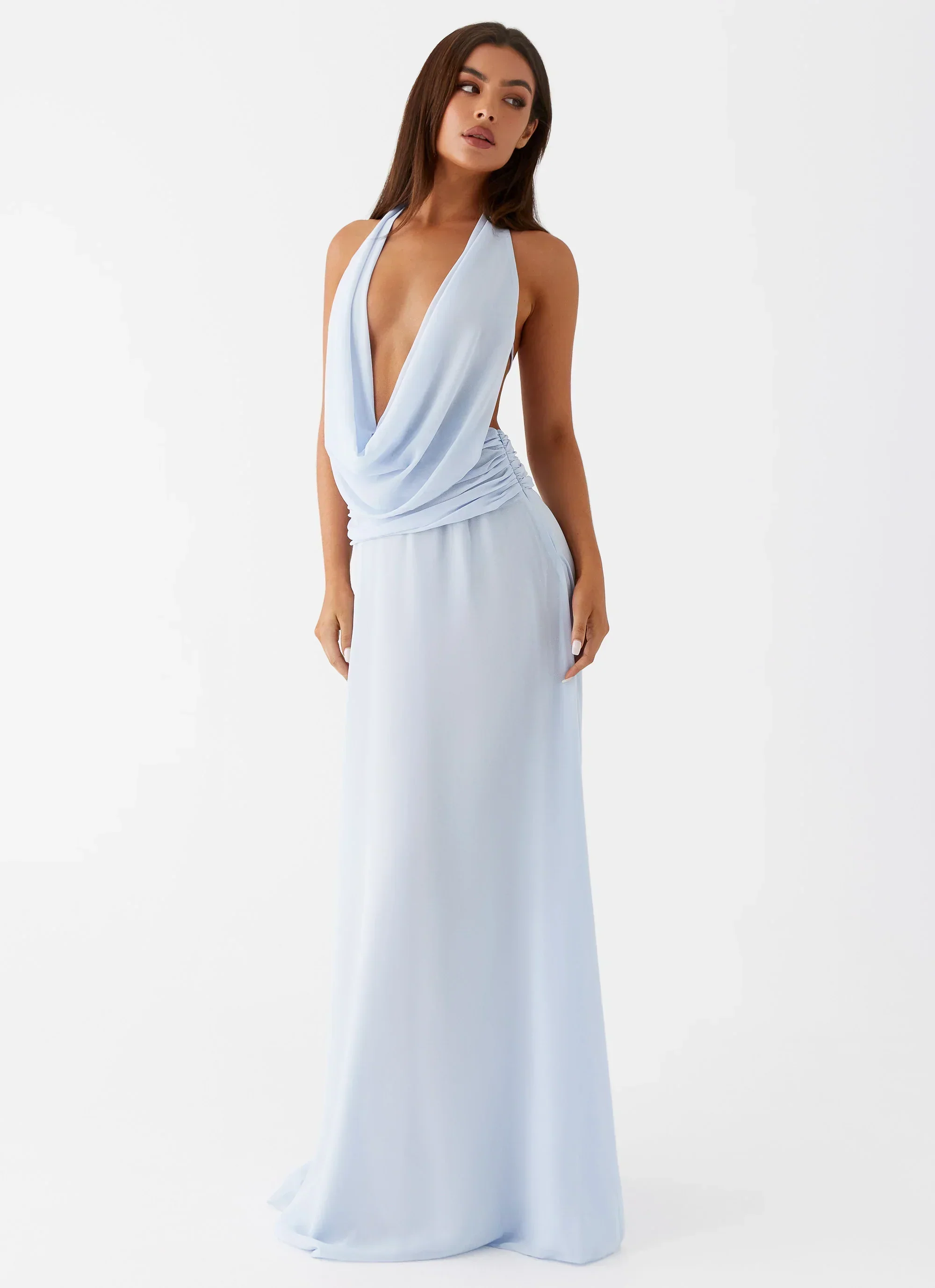Elysia Chiffon Maxi Dress - Baby Blue