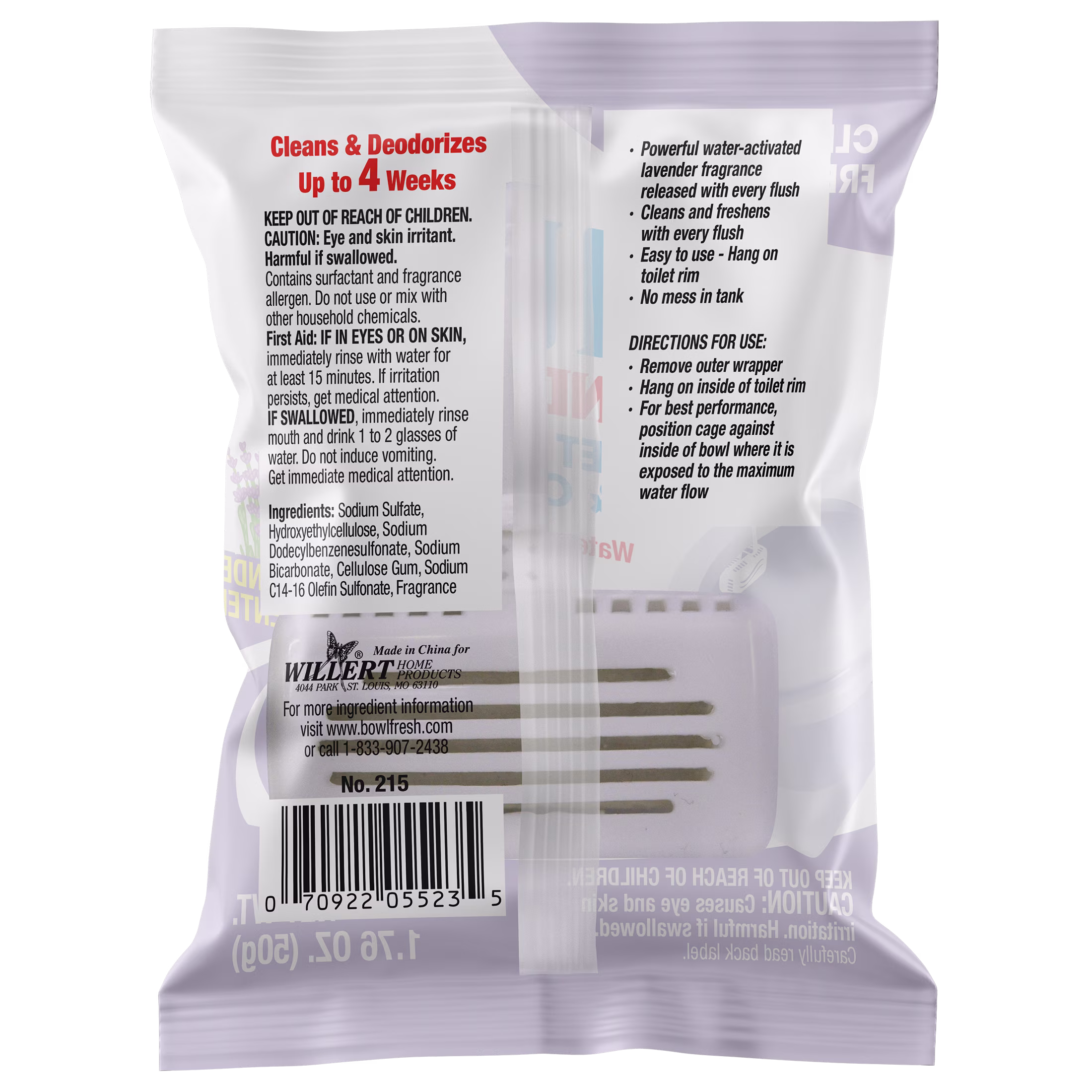 Bowl Fresh Lavender Plus Toilet Bowl Cleaner and Freshener, Rim Hanger, 1.76 oz