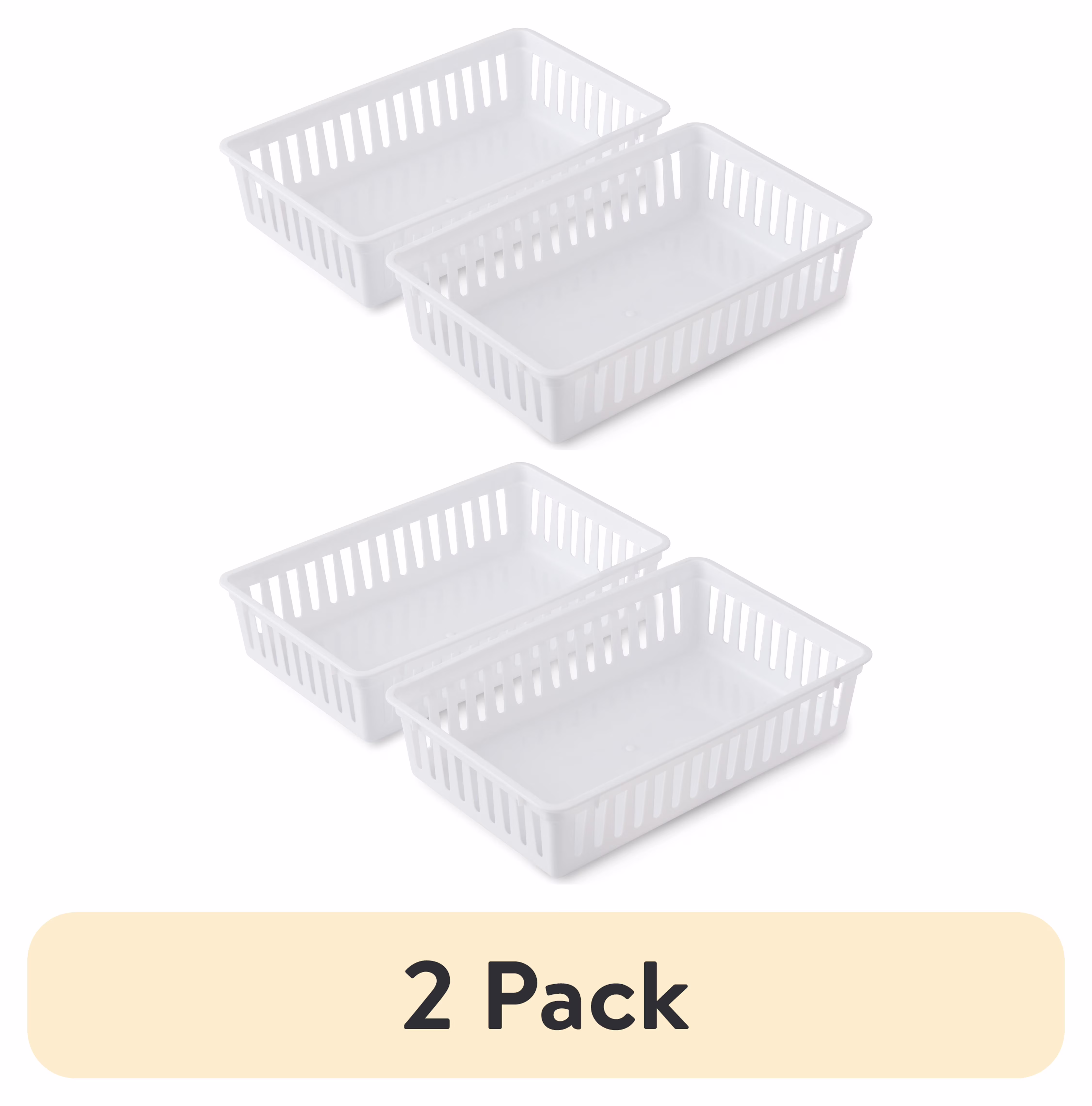(2 pack) Mainstays 2-Pack Plastic Drawer Organizer Storage Bin Set, Mini Drawer Storage Containers for Kitchen Drawer, Desk Drawer and Bathroom Drawer Organization, Arctic White, 10.3