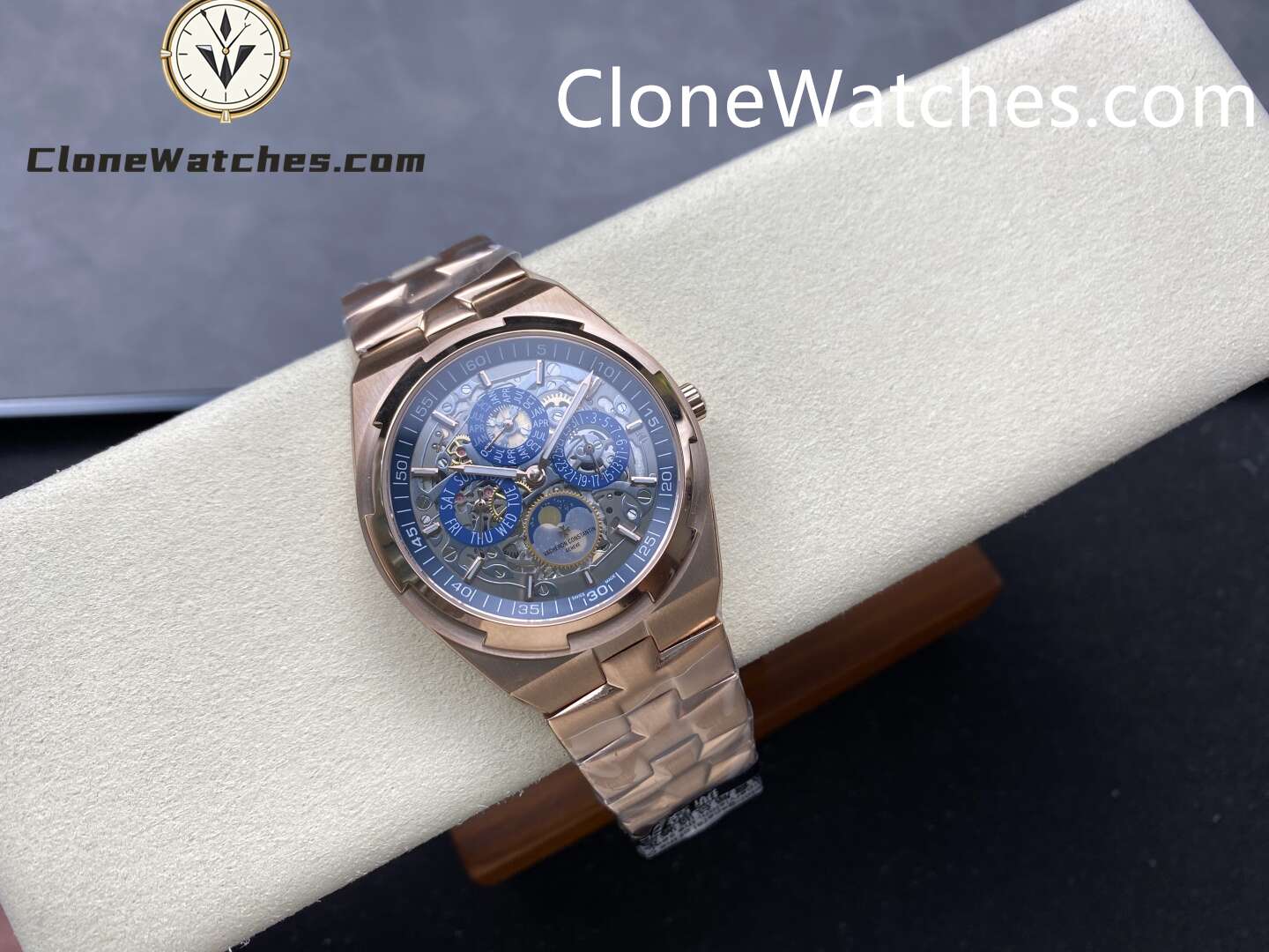Vacheron Constantin Super Clone Watches 1:1 Overseas Series 4300V/220R-B642 Rose Gold Skeleton Dial