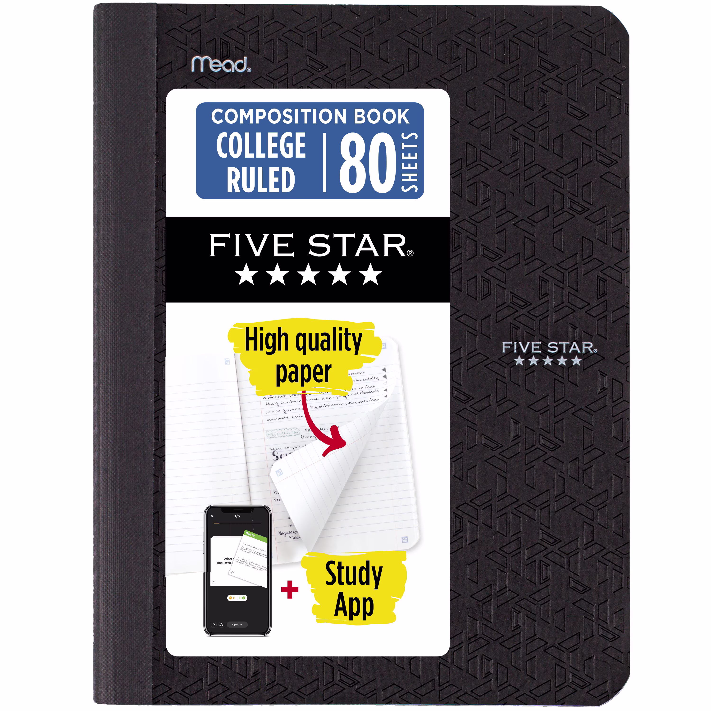Five Star Composition Book Plus Study App, College Ruled, 80 Sheets, Poly, 7.5