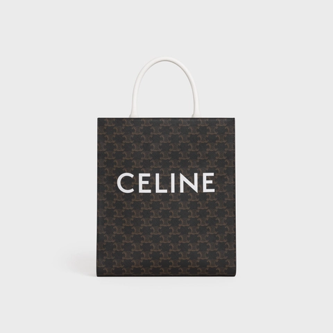 CELINE SMALL VERTICAL CABAS IN TRIOMPHE CANVAS WITH CELINE PRINT WHITE