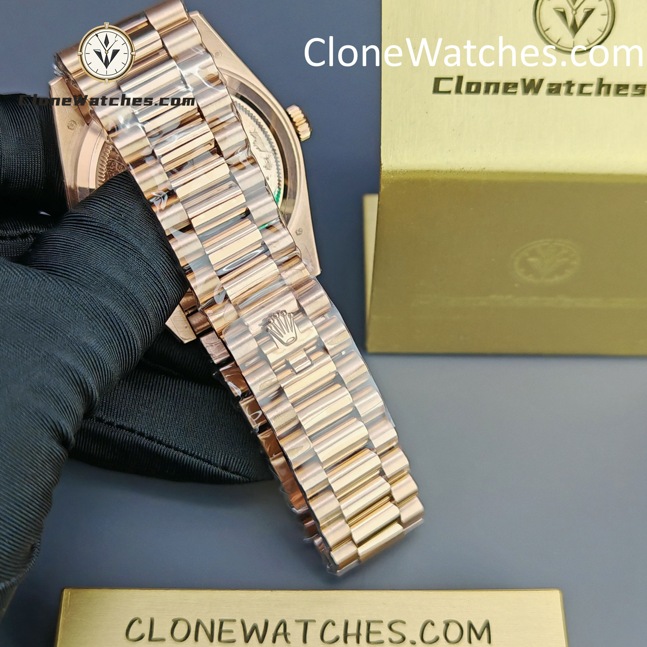 Rolex Super Clone Watches 1:1 Day Date 18K Rose Gold Grey Roman Dial 40mm m228235-0055 3255 Movement