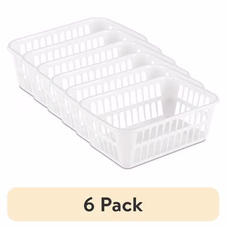 (6 pack) Sterilite Storage Basket, Versatile Open Plastic Bin, White