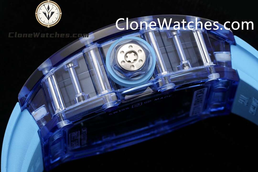 Richard Mille Super Clone Watches 1:1 RM 035 Blue Crystal Tourbillon Blue Strap