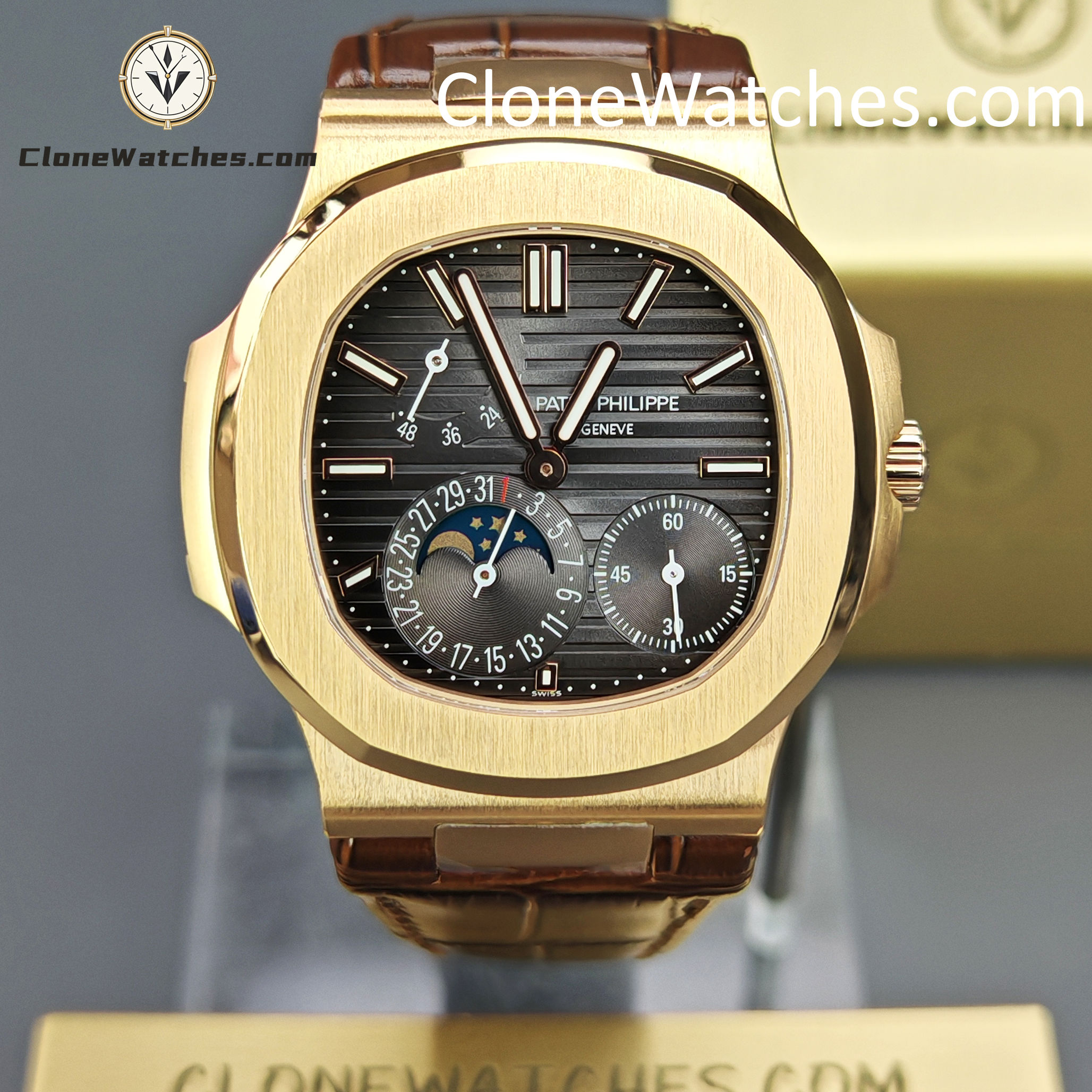 Patek Philippe Super Clone Watches 1:1 Nautilus 5712 Grey Dial Brown Leather Strap