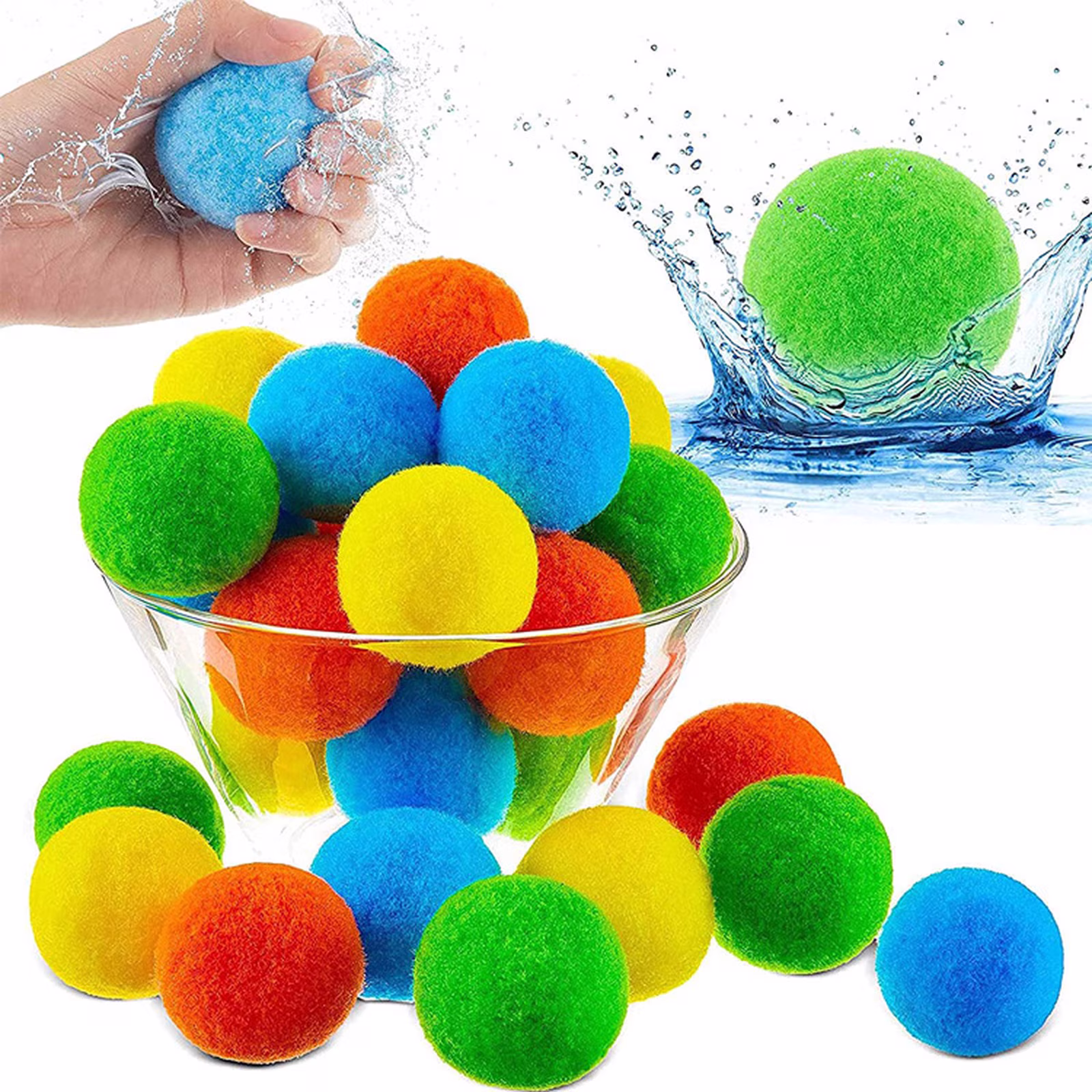 10Pcs Reusable Sponge Water Balls for Swimming Pool Summer Water Bomb Balloons for Backyard Beach Fun and Outdoor Party Games