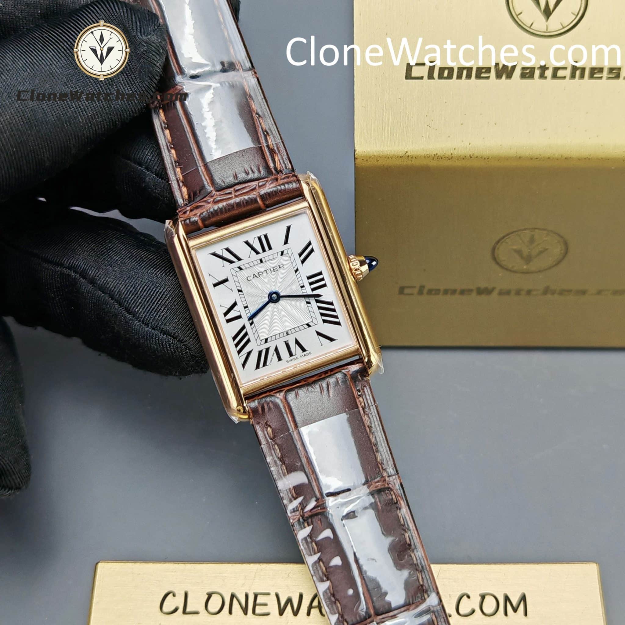 Cartier Super Clone Watches 1:1 Tank Quartz Movement Silver White Dial 33.7 x 25.5MM WGTA0011