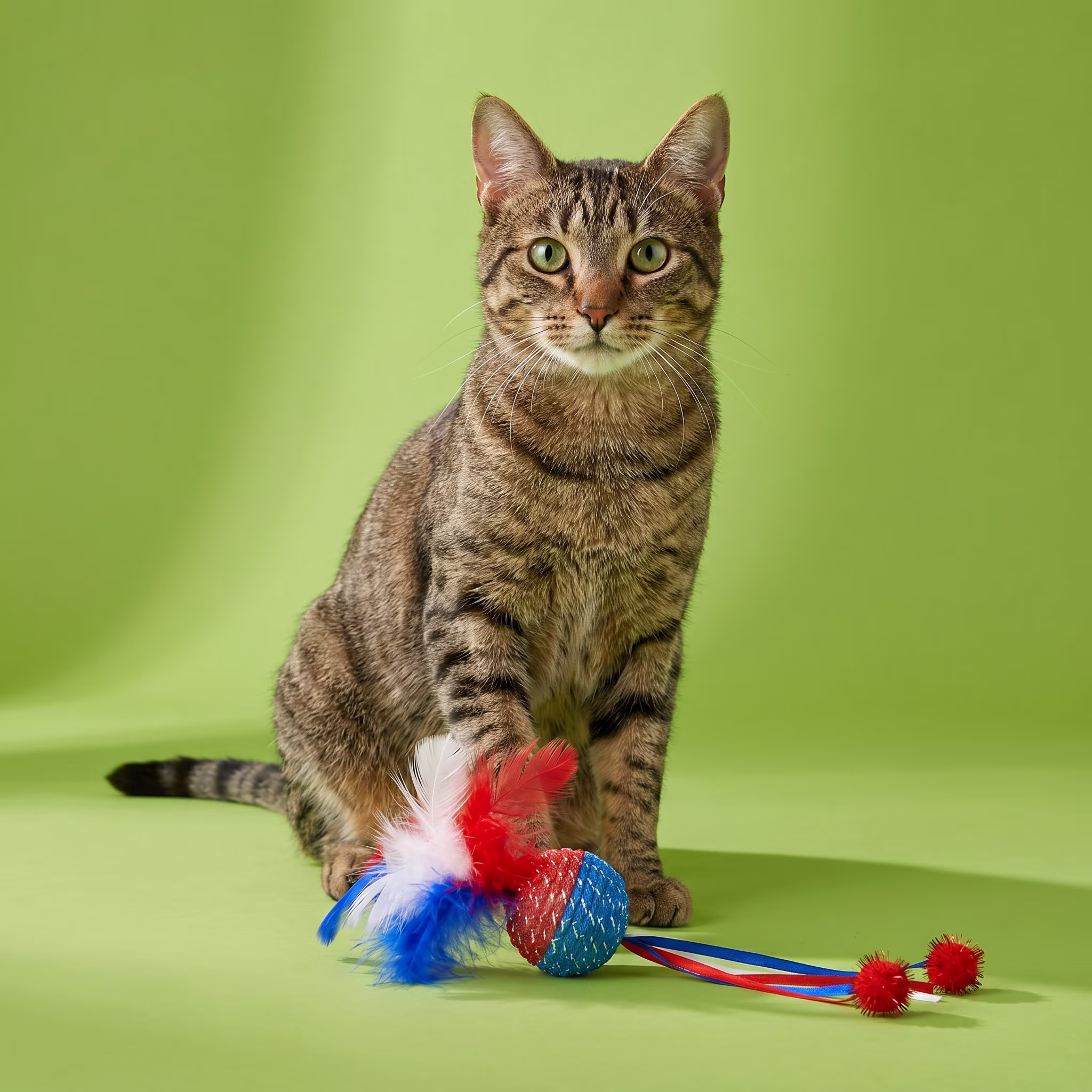 Vibrant Life Red/White/Blue Mesh Ball with Feathers Cat Toy
