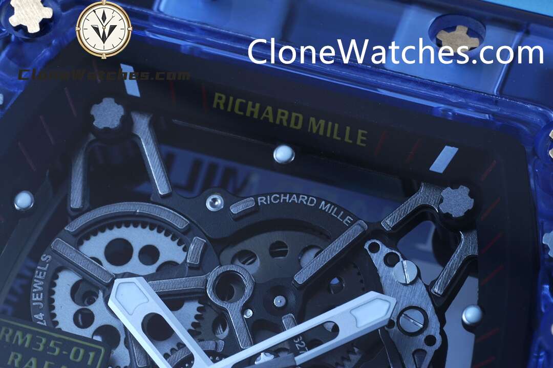 Richard Mille Super Clone Watches 1:1 RM 035 Blue Crystal Tourbillon Blue Strap