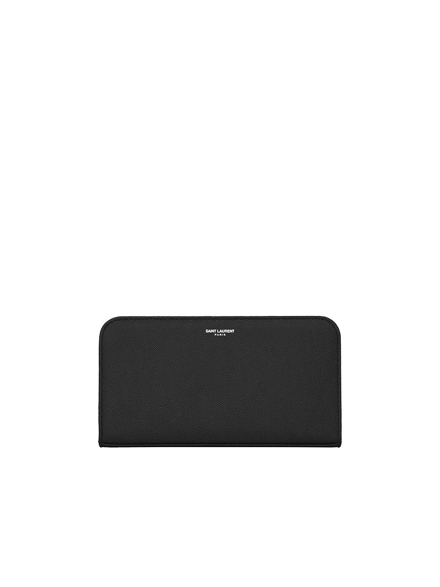 YSL Zip Around Wallet in Grain de Poudre Embossed Leather