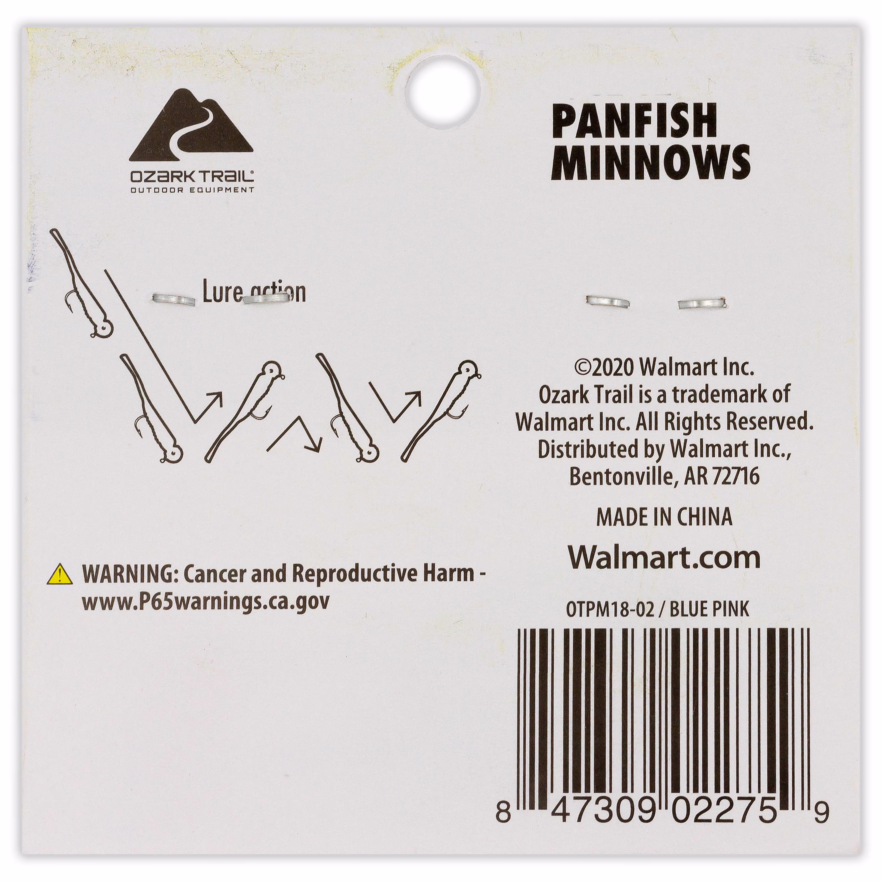 (2 pack) Ozark Trail 1/8 oz Freshwater Rigged Panfish Minnow Fishing Lure, Blue & Pink, 2-Pack
