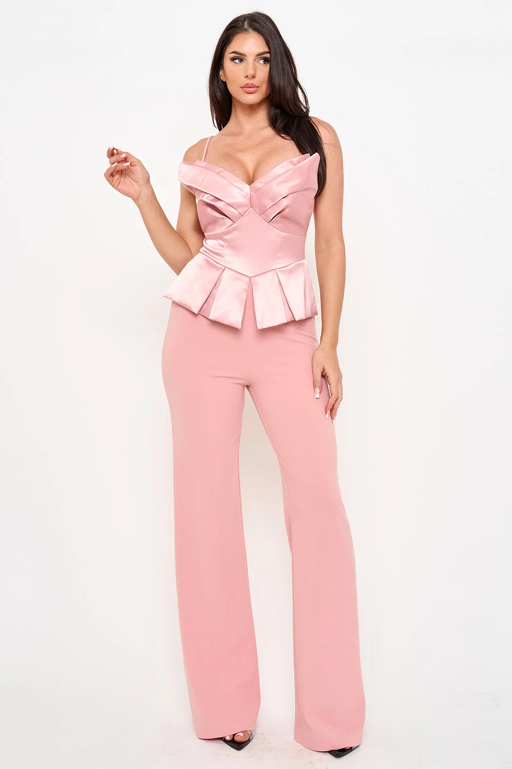 Symphony Jumpsuit - Satin Peplum Top Jumpsuit
