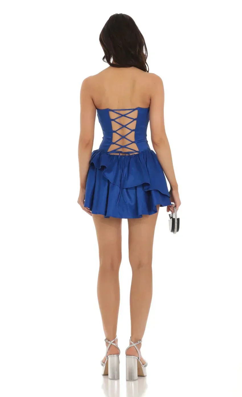 Corset Strapless Dress in Blue
