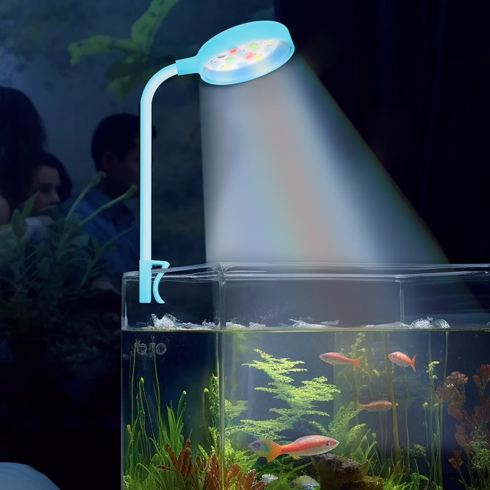 hengsof 4.5 W LED Aquarium Light for 1 to 5 Gallon Fish Tanks Clip On Fish Tank Light USB Moving Aquarium Lamp with Full Spectrum Dimmable White Blue Red Green Lights with Timer
