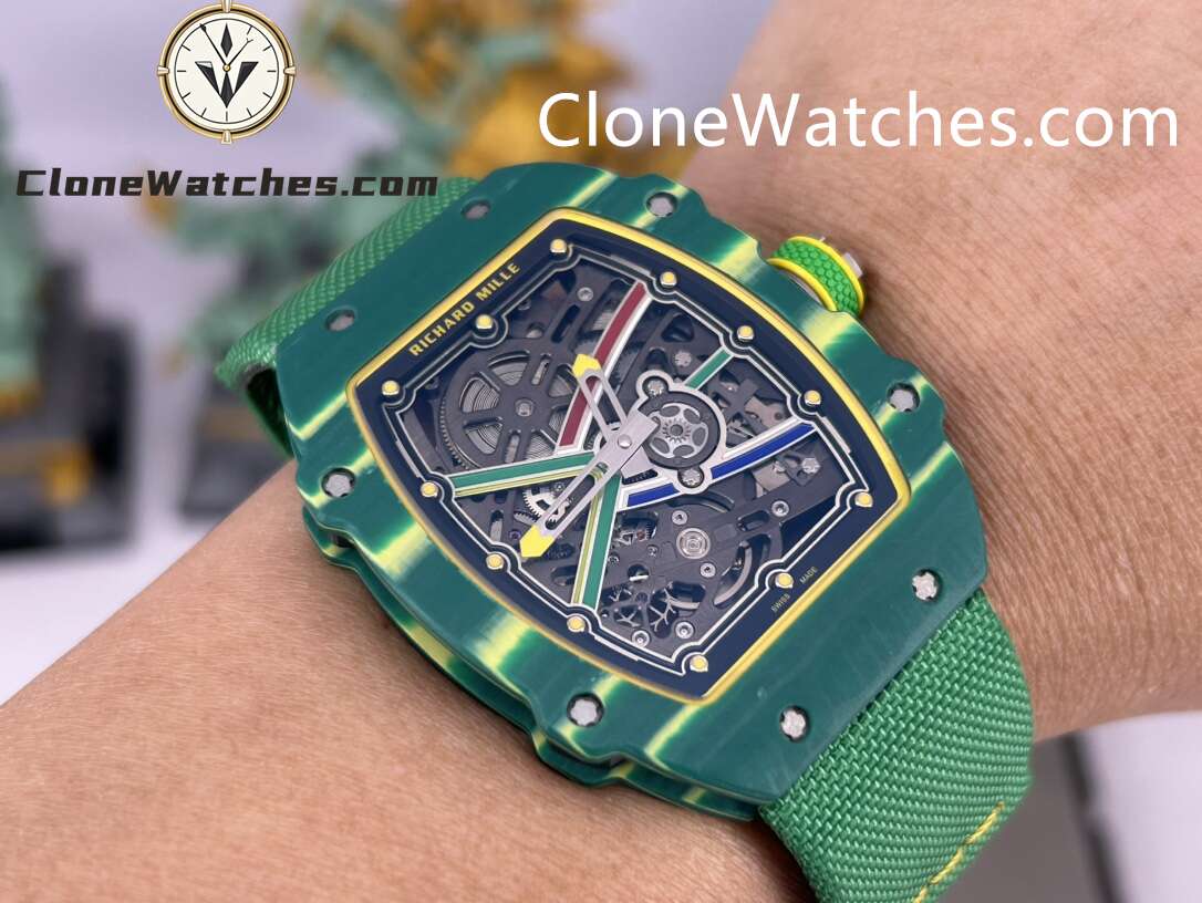 Richard Mille Super Clone Watches 1:1 RM 67 – 02 Green Carbon Tourbillon Green Strap