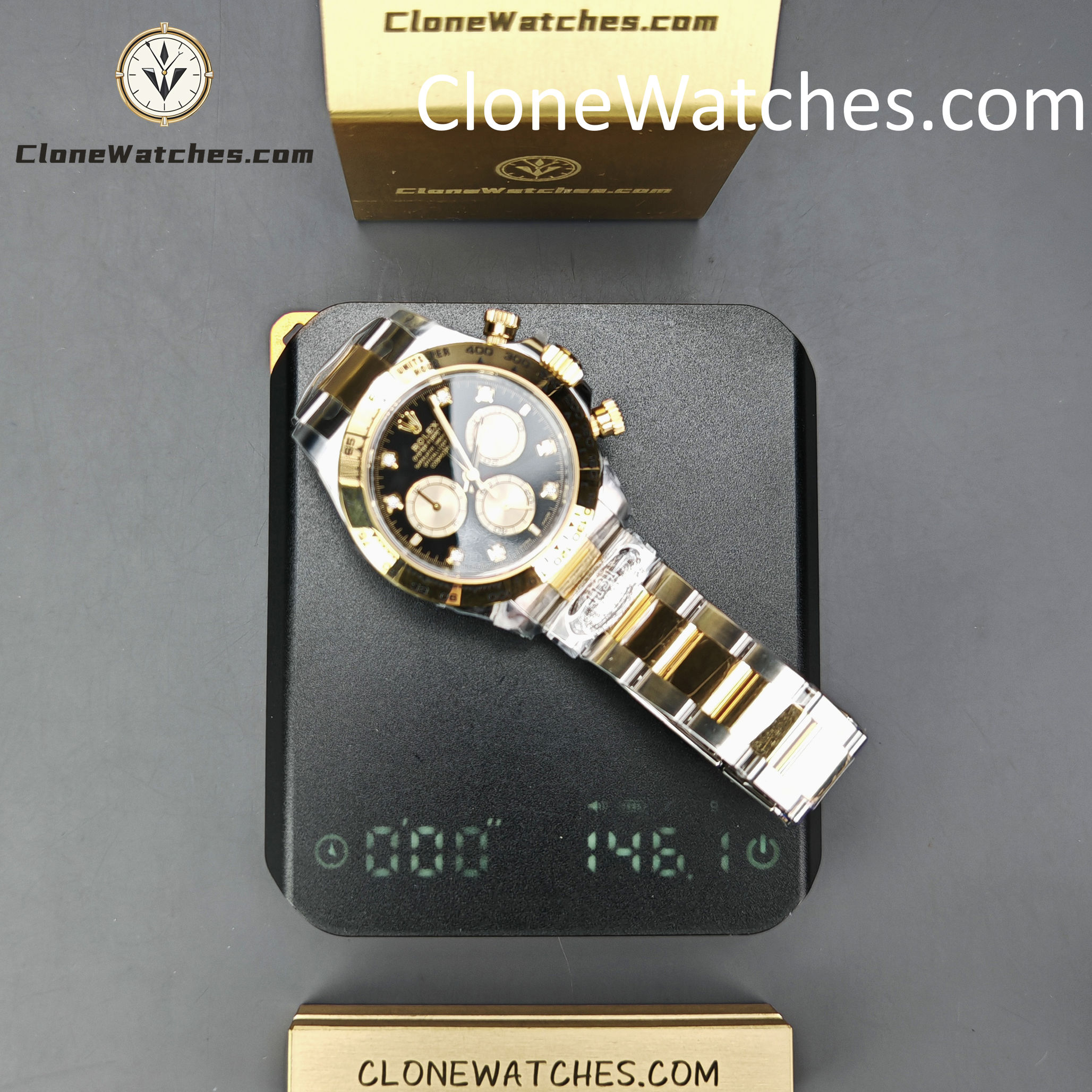 Rolex Super Clone Watches 1:1 Daytona 18K Gold Black Diamond Dial M126503-0002 4131 Movement