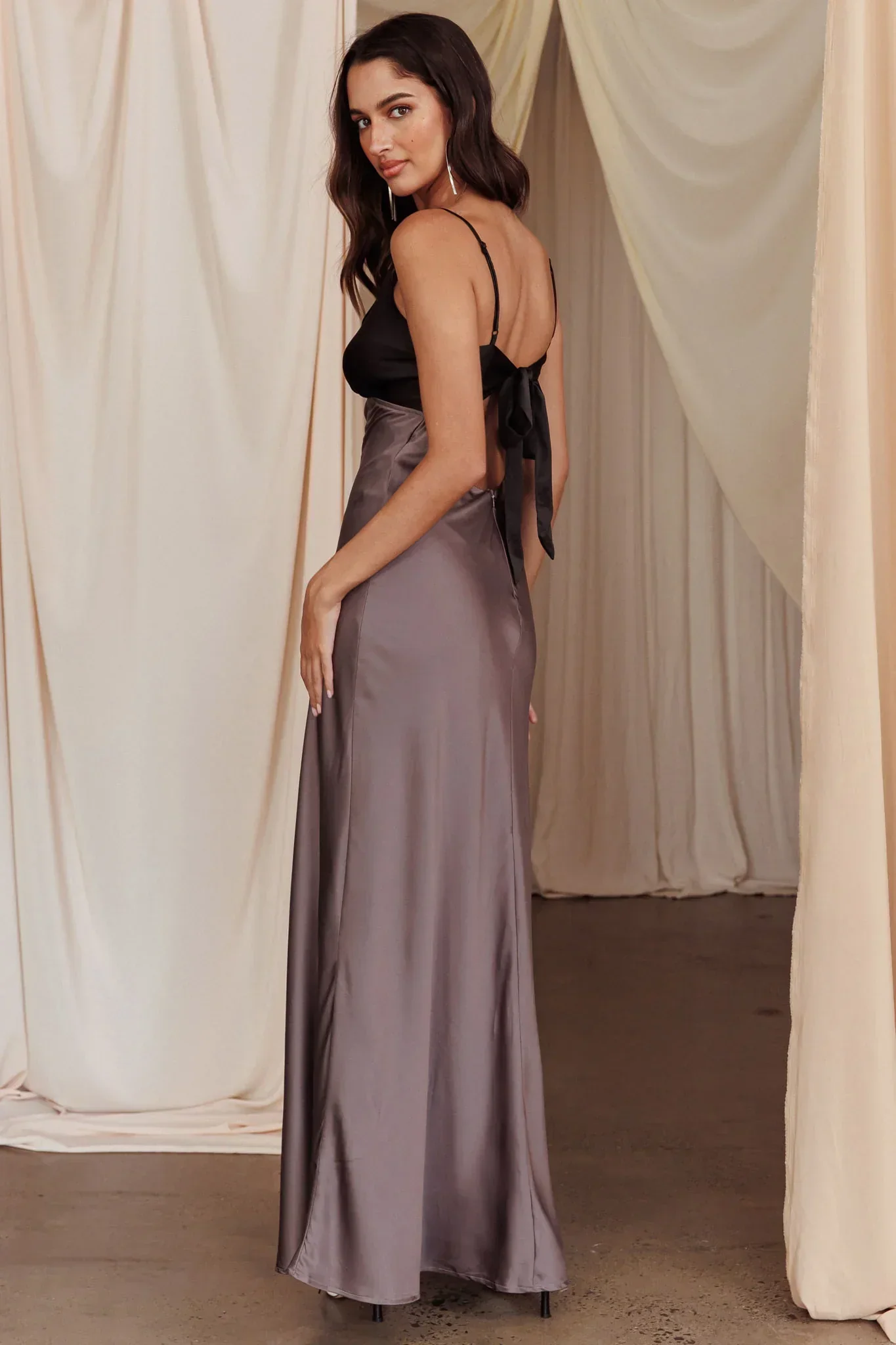 Bayleigh Low Bow Tie Back Dress Charcoal