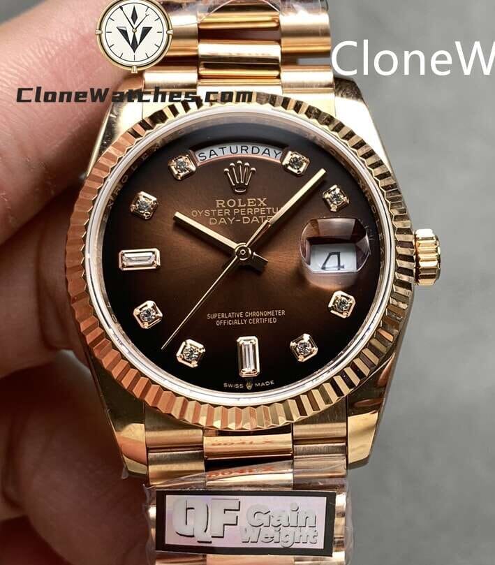 Rolex Super Clone Watches 1:1 Day Date Rose Gold Gradient Brown Dial 36mm m128235-0037 3255 Movement