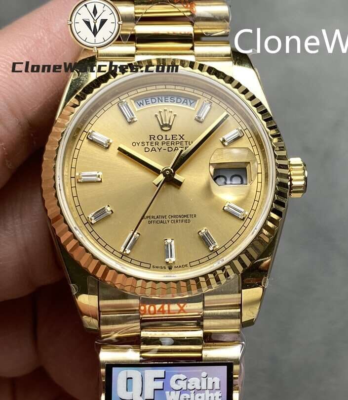 Rolex Super Clone Watches 1:1 Day Date 18K Gold Champagne Dial 36mm m128238-0132 3255 Movement
