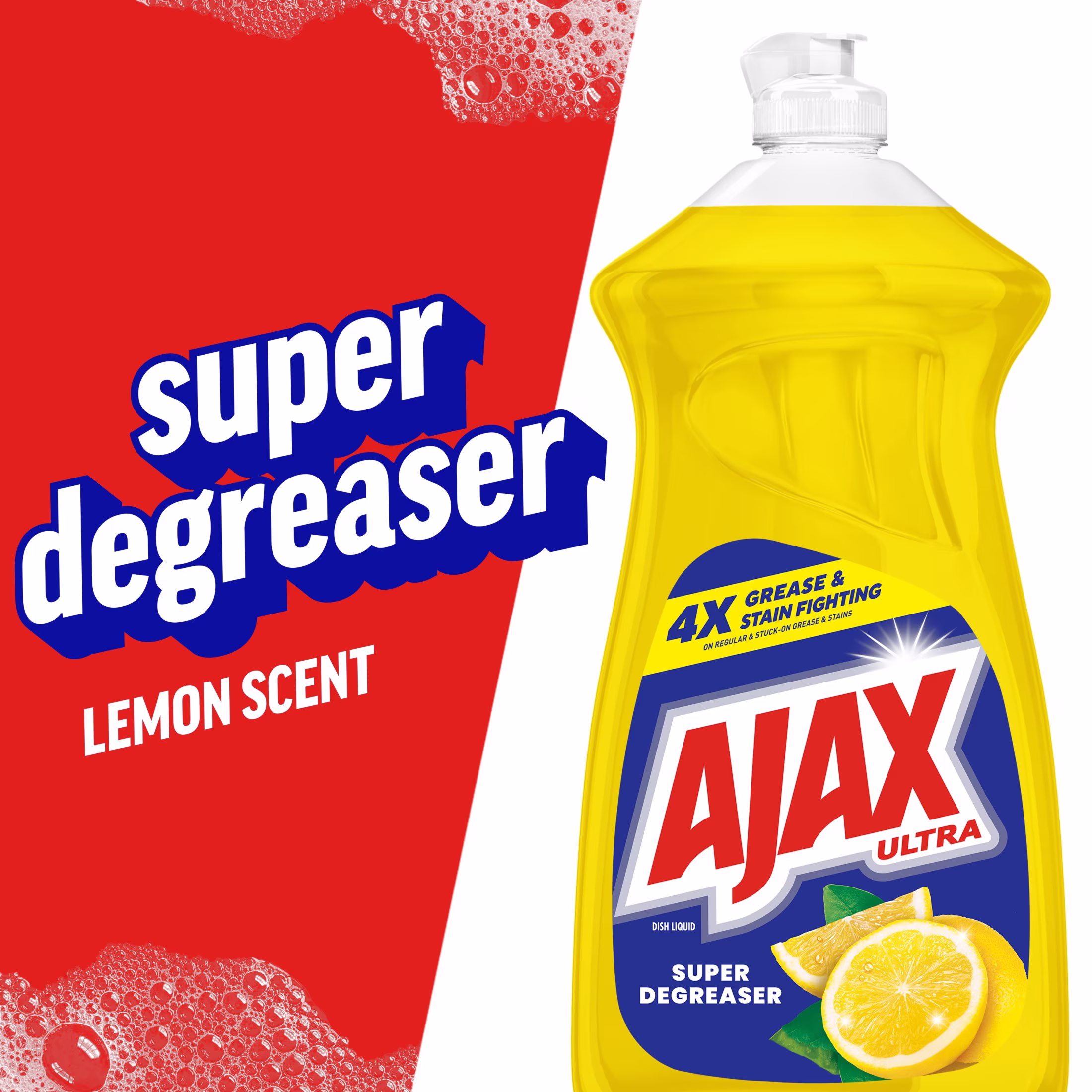 Ajax Ultra Liquid Dish Soap, Super Degreaser, Mess-Free, Easy-Flip Cap, Lemon Scent, 28 fl oz