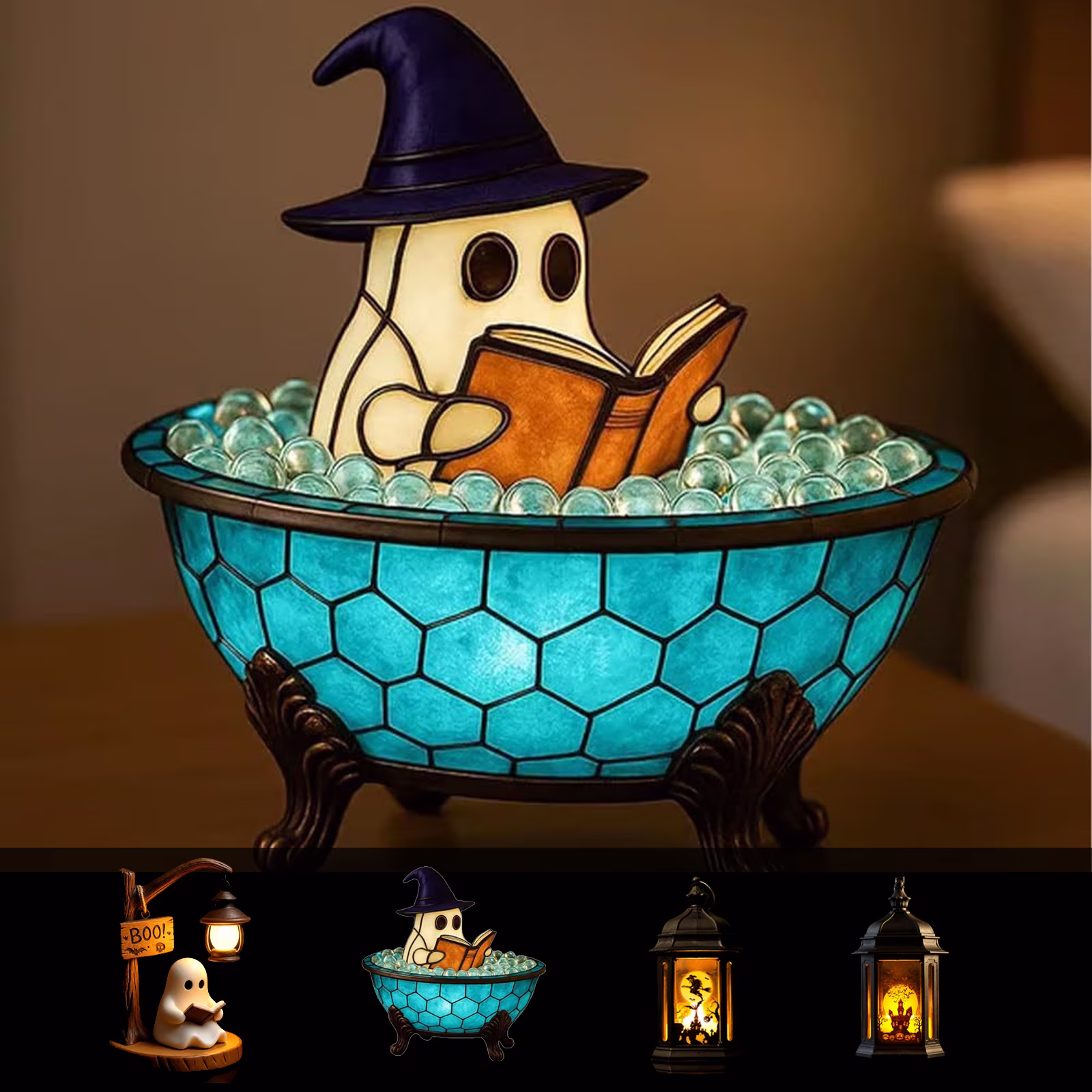 PoyoKee Halloween Ghost Bath Reading Night Light Ornament, Desk Lamp Halloween Decorations for Family and Friend, Bedside Lamps for Desktop Lighting