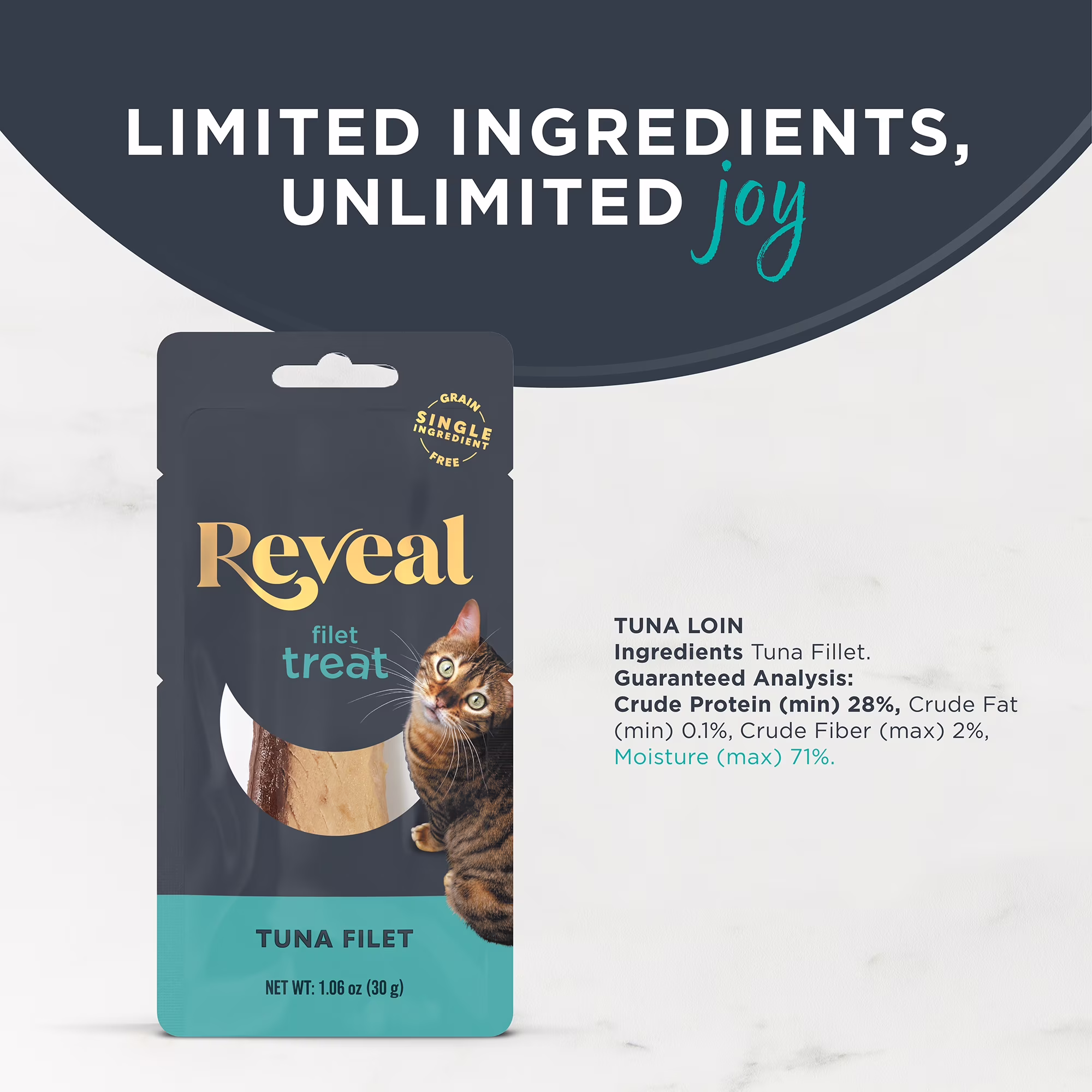 (4 pack) Reveal Pet Food Natural Cat Treats Whole Tuna Loin 1.06oz