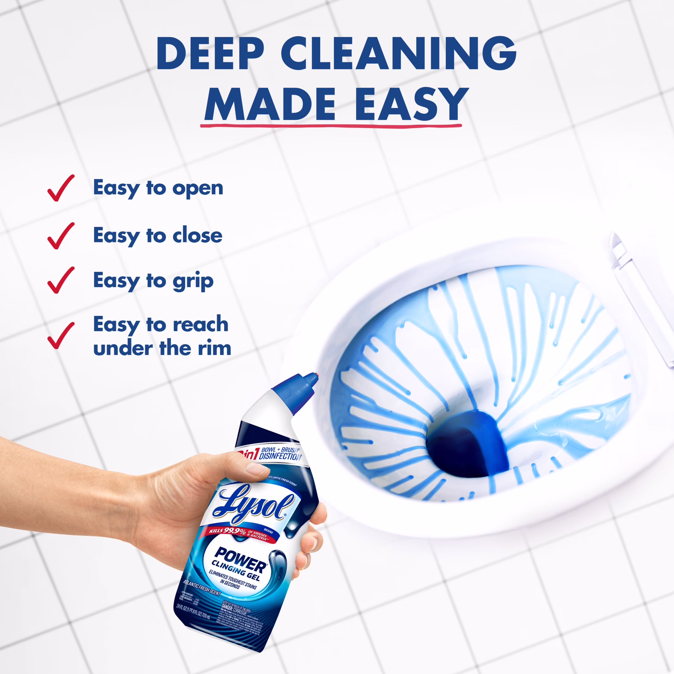 Lysol Toilet Bowl Cleaner Clinging Gel, Power, Disinfecting Bathroom Cleaner and Toilet Bowl Stain Remover, 24 oz (4 Pack)