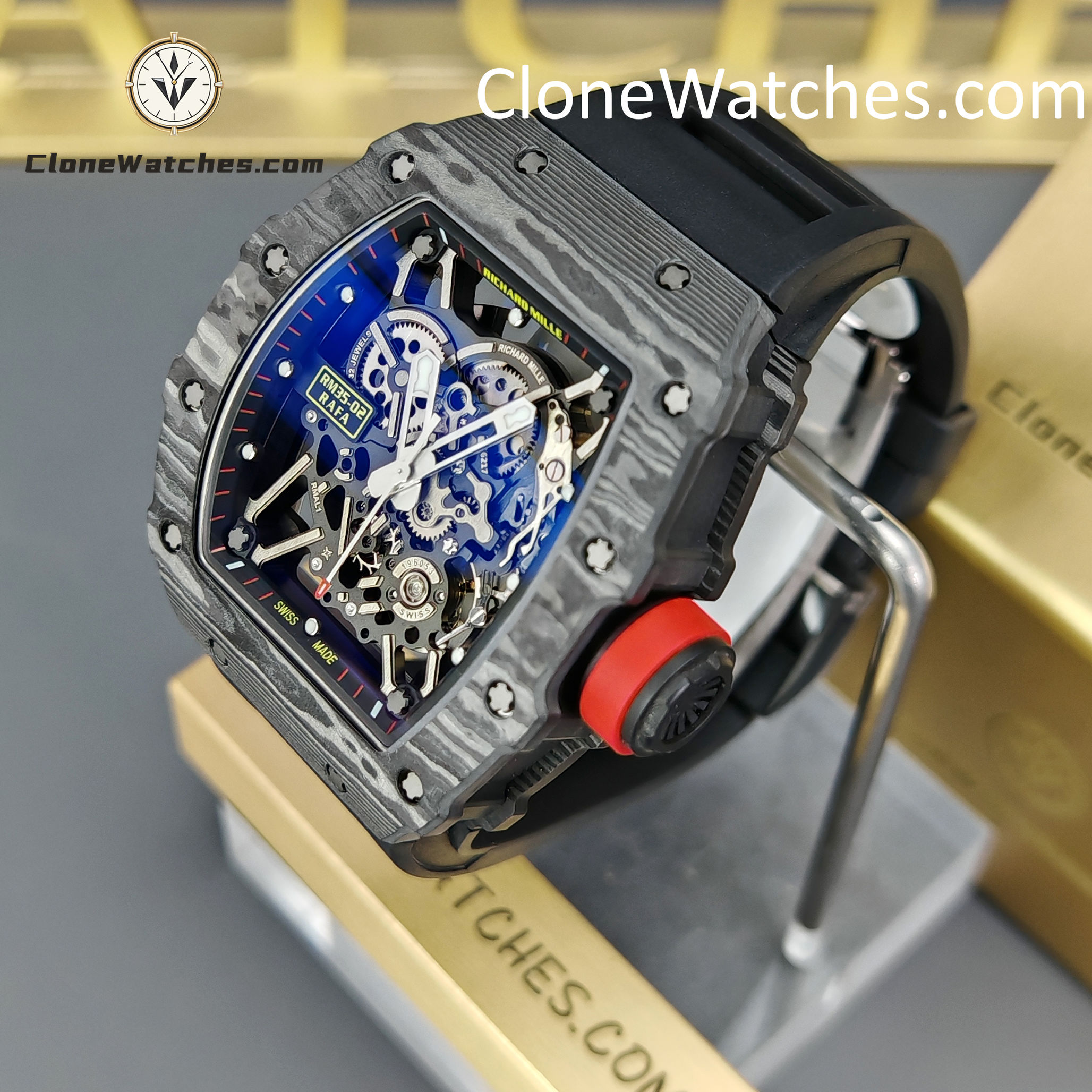 Richard Mille Super Clone Watches 1:1 RM 035 – 02 NTPT Carbon Fiber Black Rubber Strap