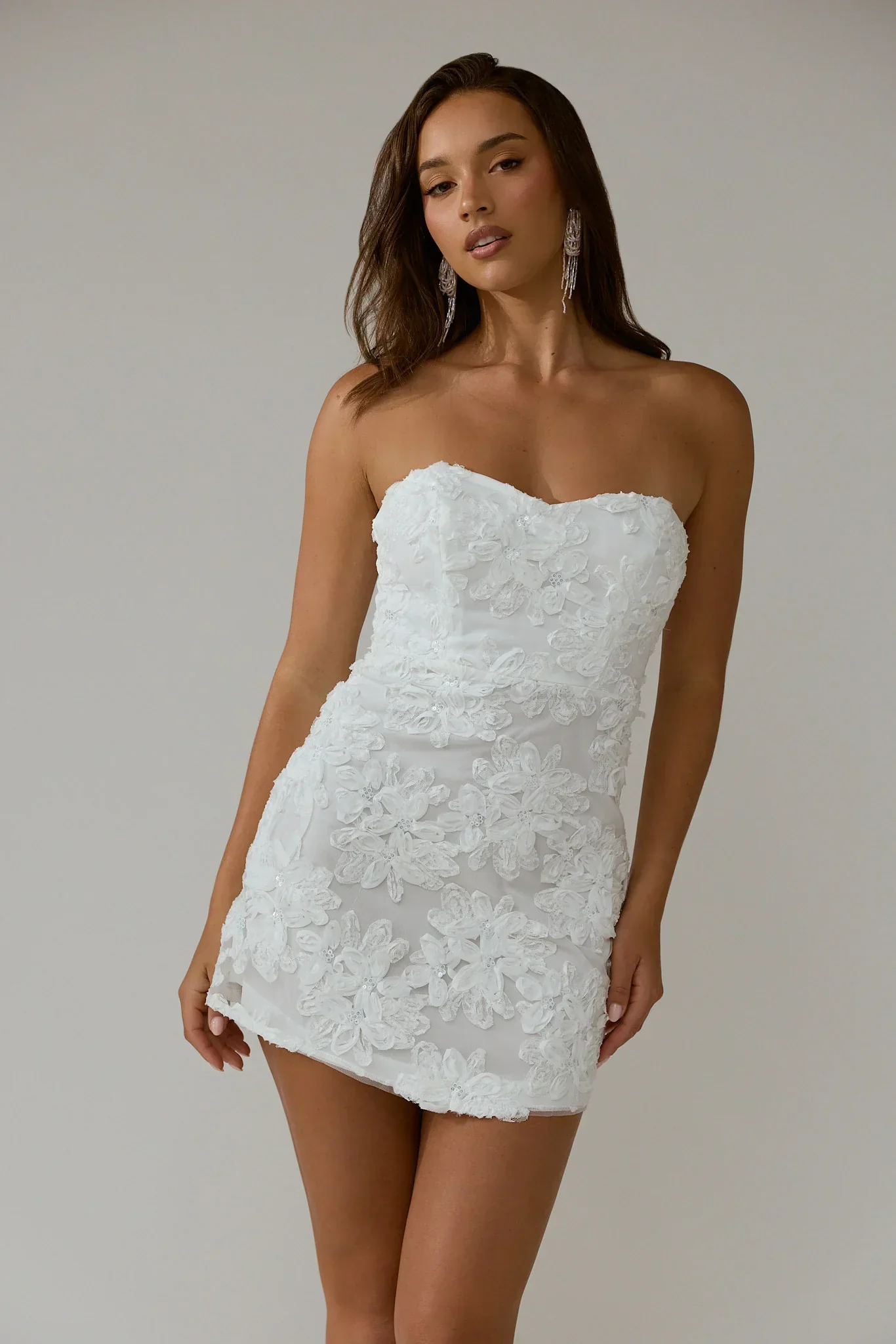 In Paris Embellished Flower Mini Dress White