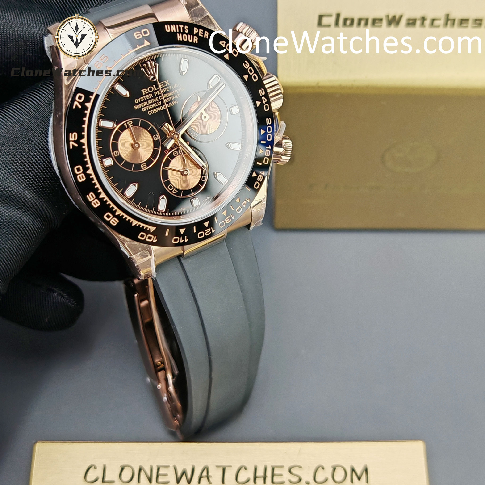Rolex Super Clone Watches 1:1 Daytona 18K Rose Gold Black Dial M116515LN-0012 4130 Movement